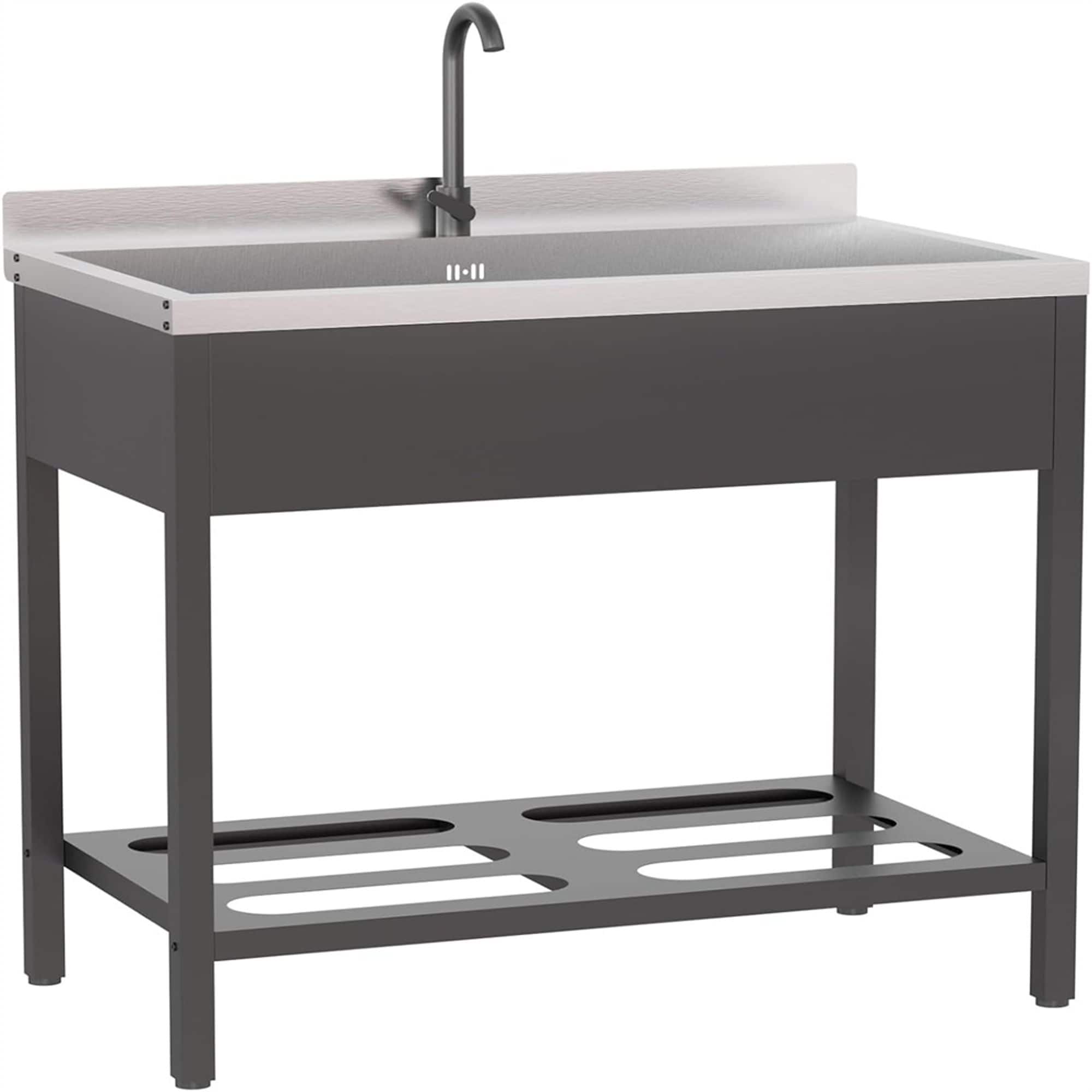 Winado  42 inch Freestanding  Stainless Steel Utility Sink with Towel Rack and Storage Shelf