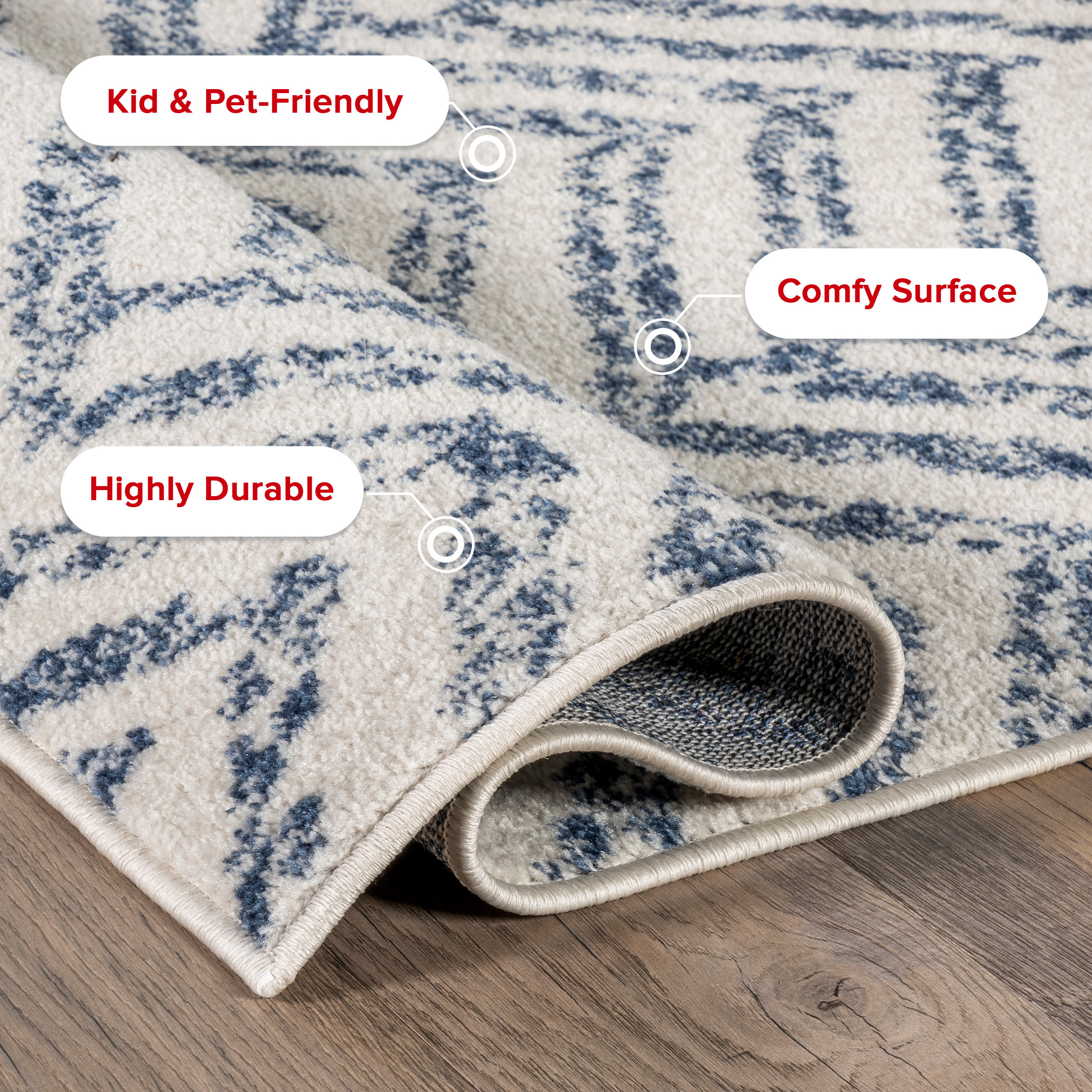 Rosanne Blue Chevron 6'7" x 9' Easy-Care Area Rug