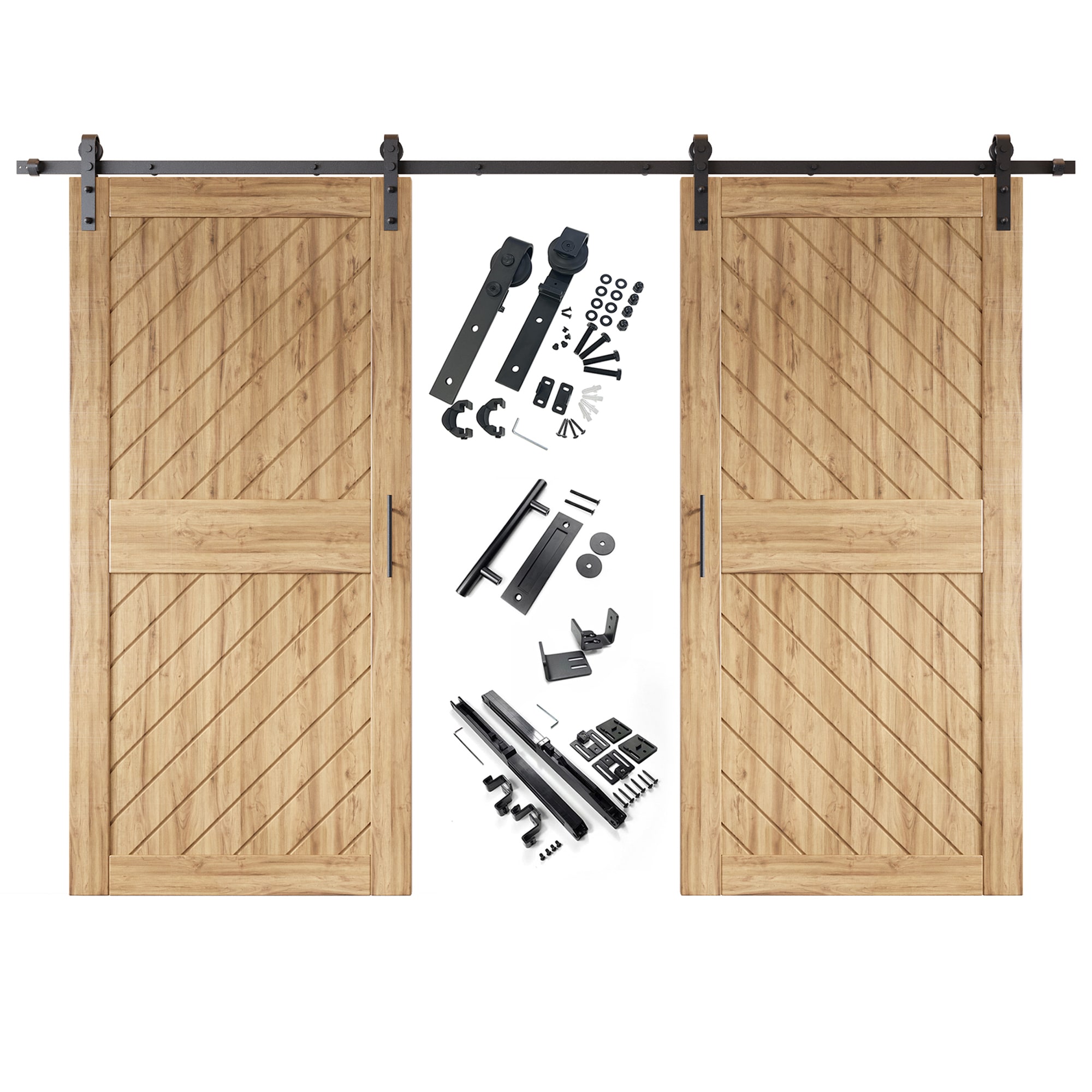 HOMACER YT2TGH156C-XT1-3684 36-in x 84-in Unfinished Unfinished Non-standard Pine Wood Solid core Double Barn Door (Hardware Included)