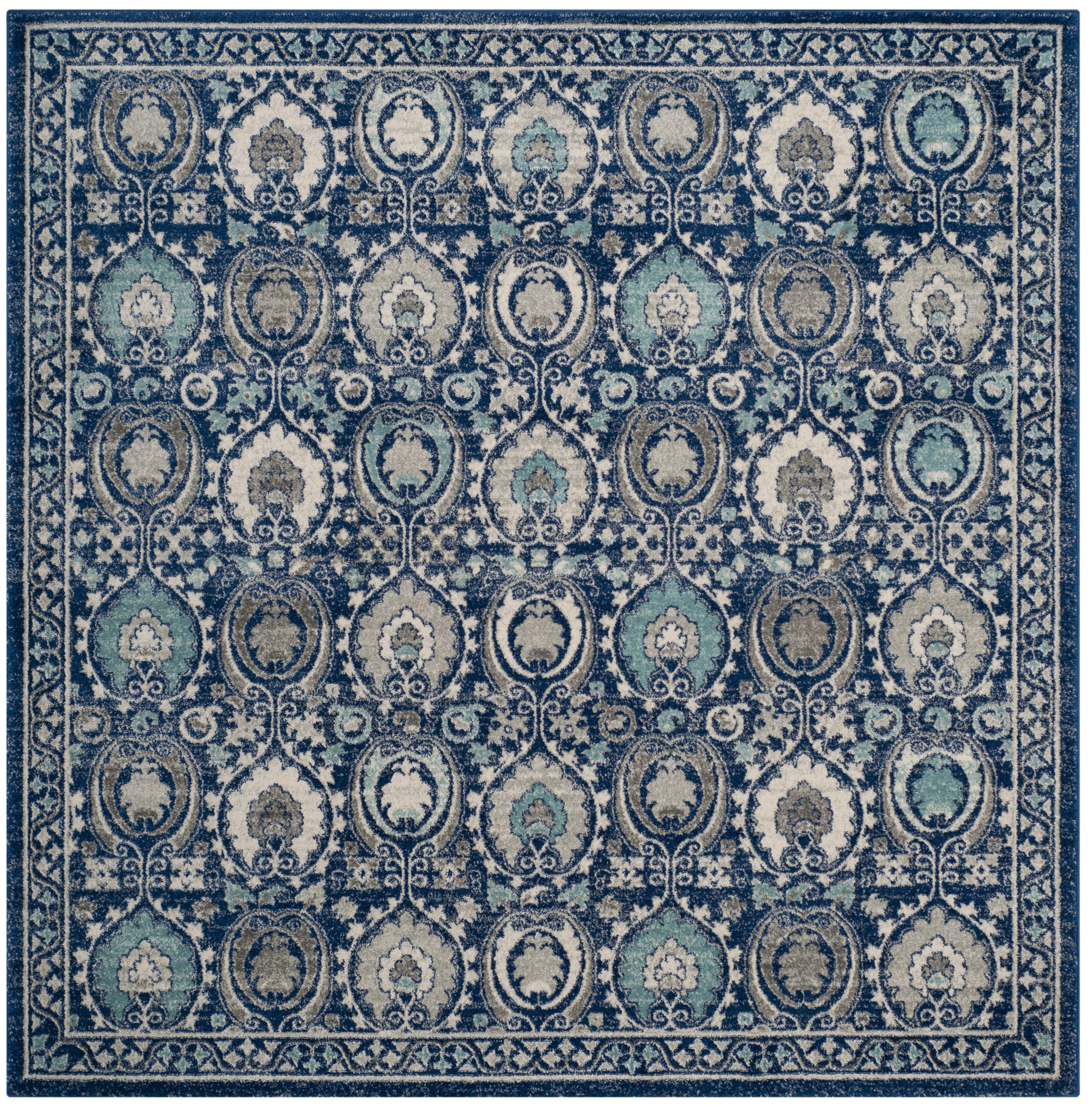 Safavieh EVK251C-7SQ Evoke Malaga 7 x 7 (ft) Loomed Synthetic Blue/Ivory Square Indoor Floral/Botanical Global Area rug