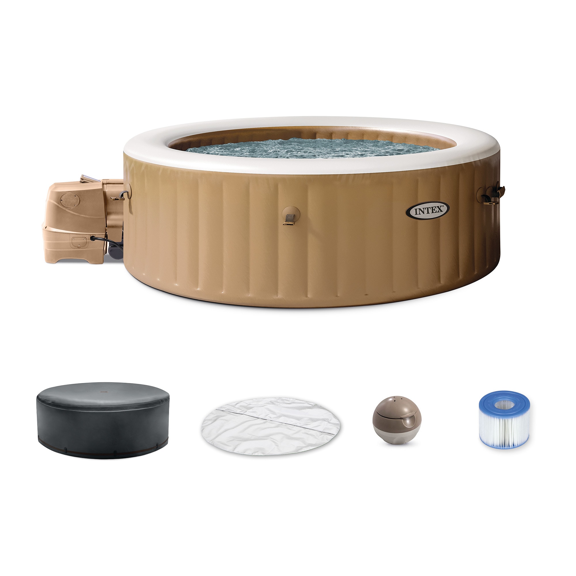 Intex 396158 PureSpa 6 Person Bubble Massage Inflatable Hot Tub Spa Set  Sahara Tan