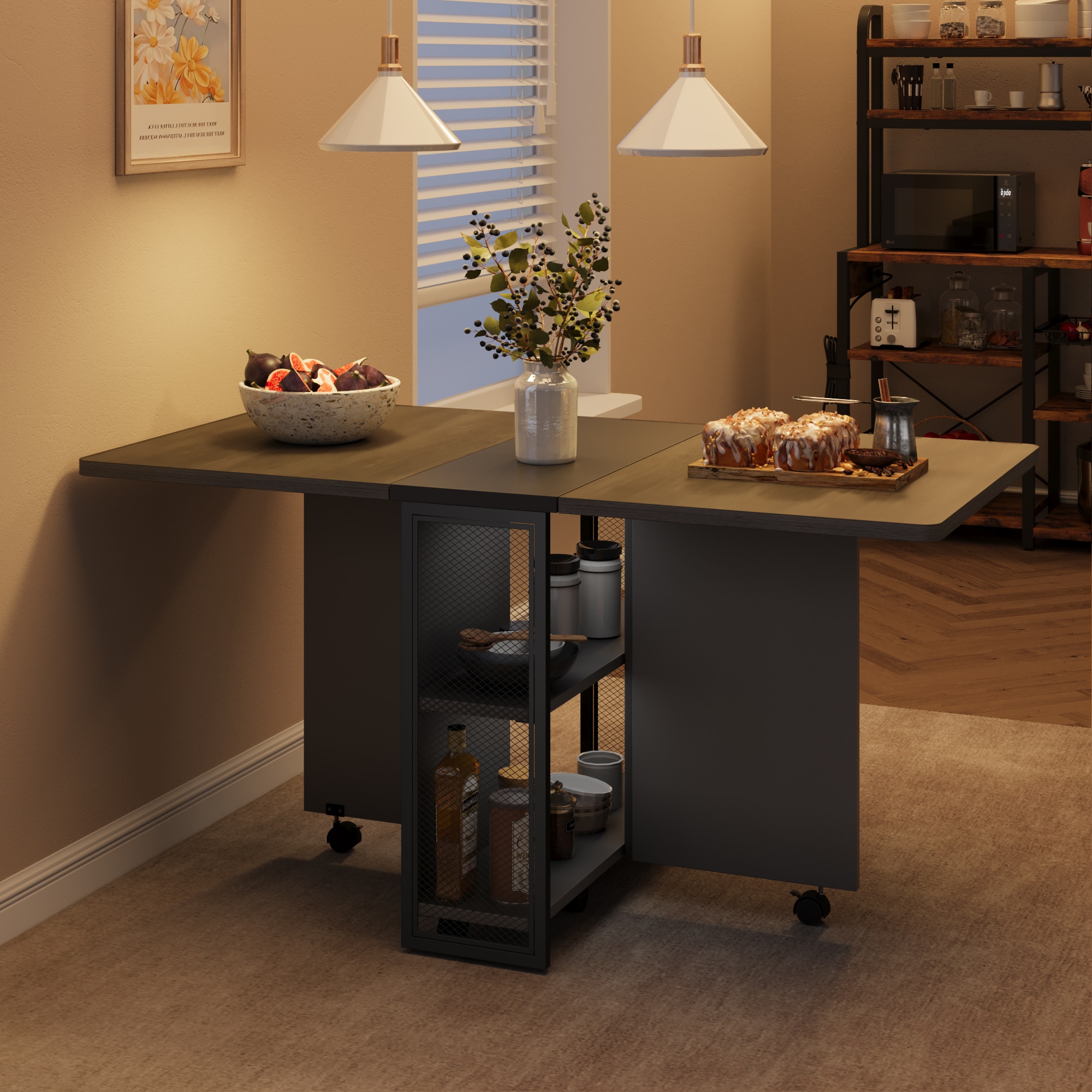 IdealHouse Space-Saving Folding Dining Table Set-Drop Leaf 2 Storage ...