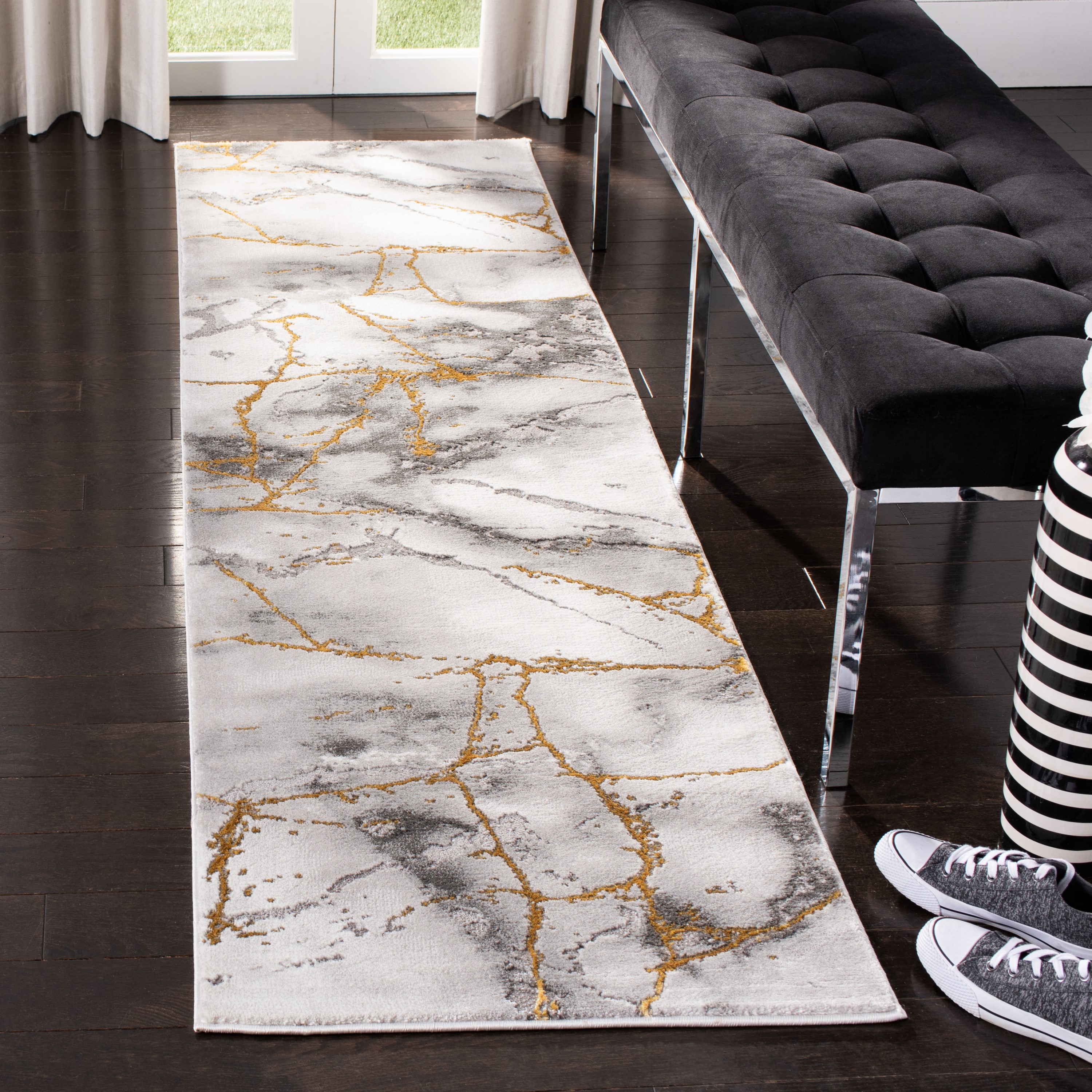 Safavieh CFT877F-210 Craft Karlu 2 x 10 (ft) Loomed Polypropylene Gray/Gold Rectangular Indoor Geode Runner rug
