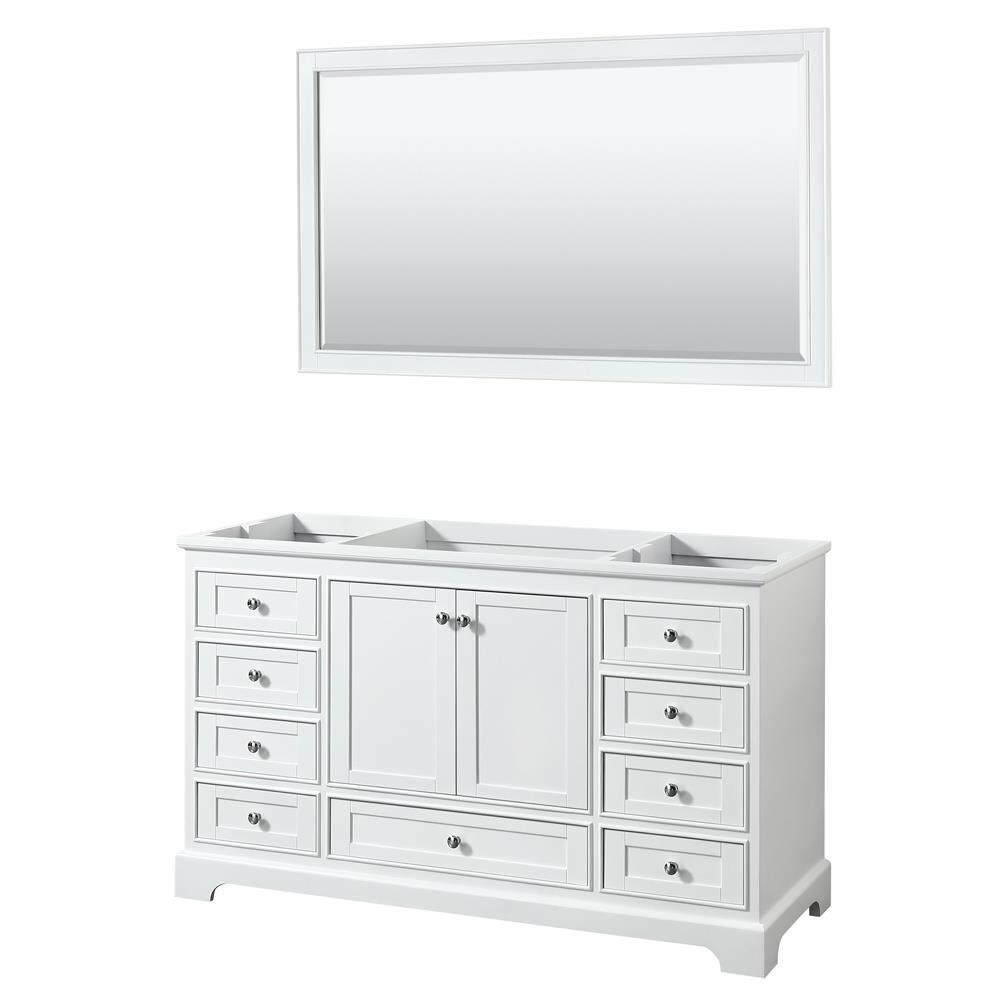 Wyndham Collection WCS202060SWHCXSXXM58 Deborah 60-in White with Polished Chrome Trim Bathroom Vanity Base Cabinet without Top (Mirror Included)