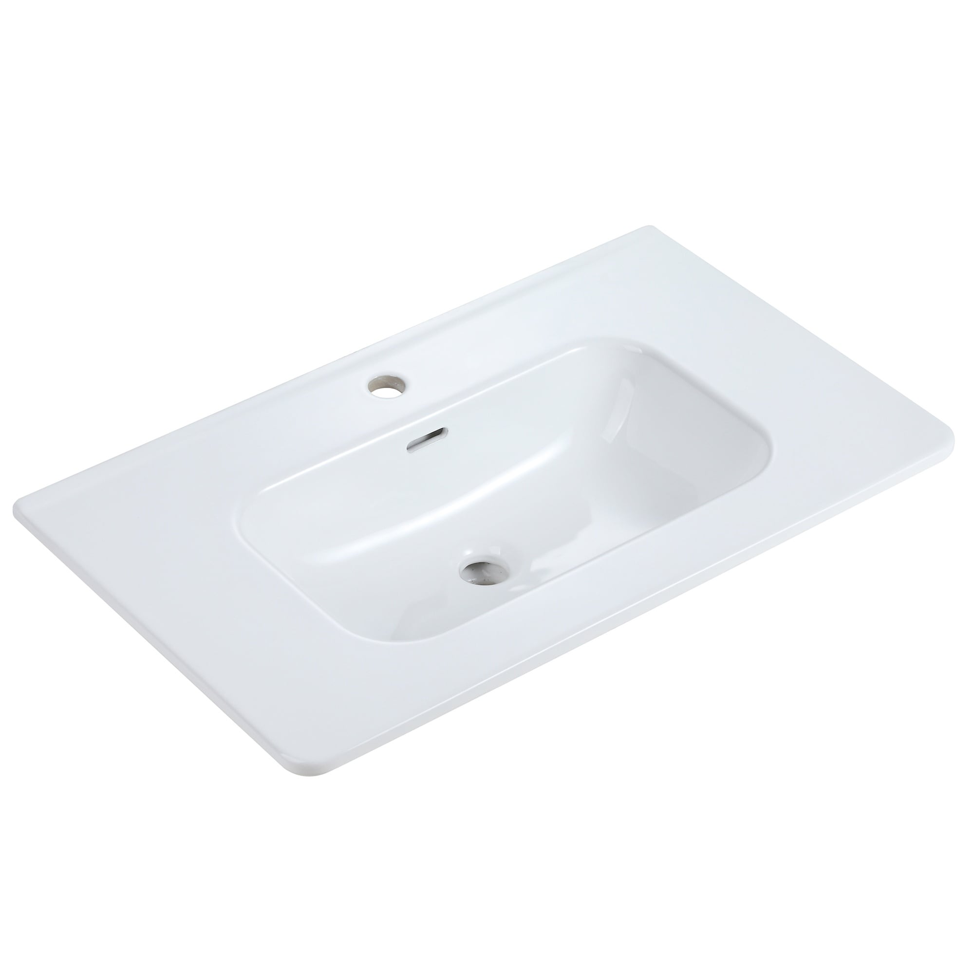 LIVACA 30 inch x 18 inch x 7 inch Gloss White Ceramic Integrated Bathroom Sink with Rounded Edges for Safety