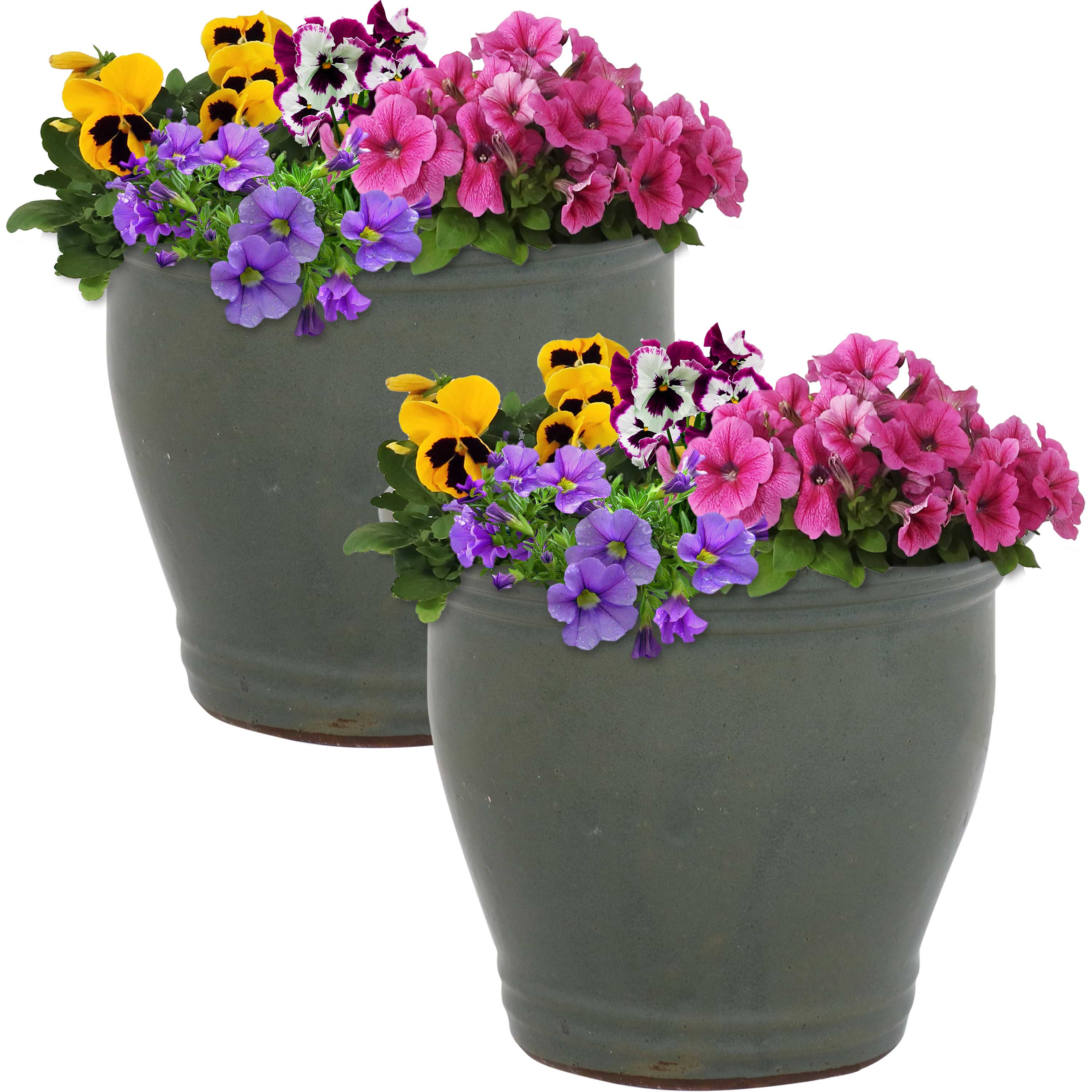 Sunnydaze Decor AP-995 2 -Pack Round 6.75-in W Medium Gray Ceramic Indoor/Outdoor Planter with Drainage Holes