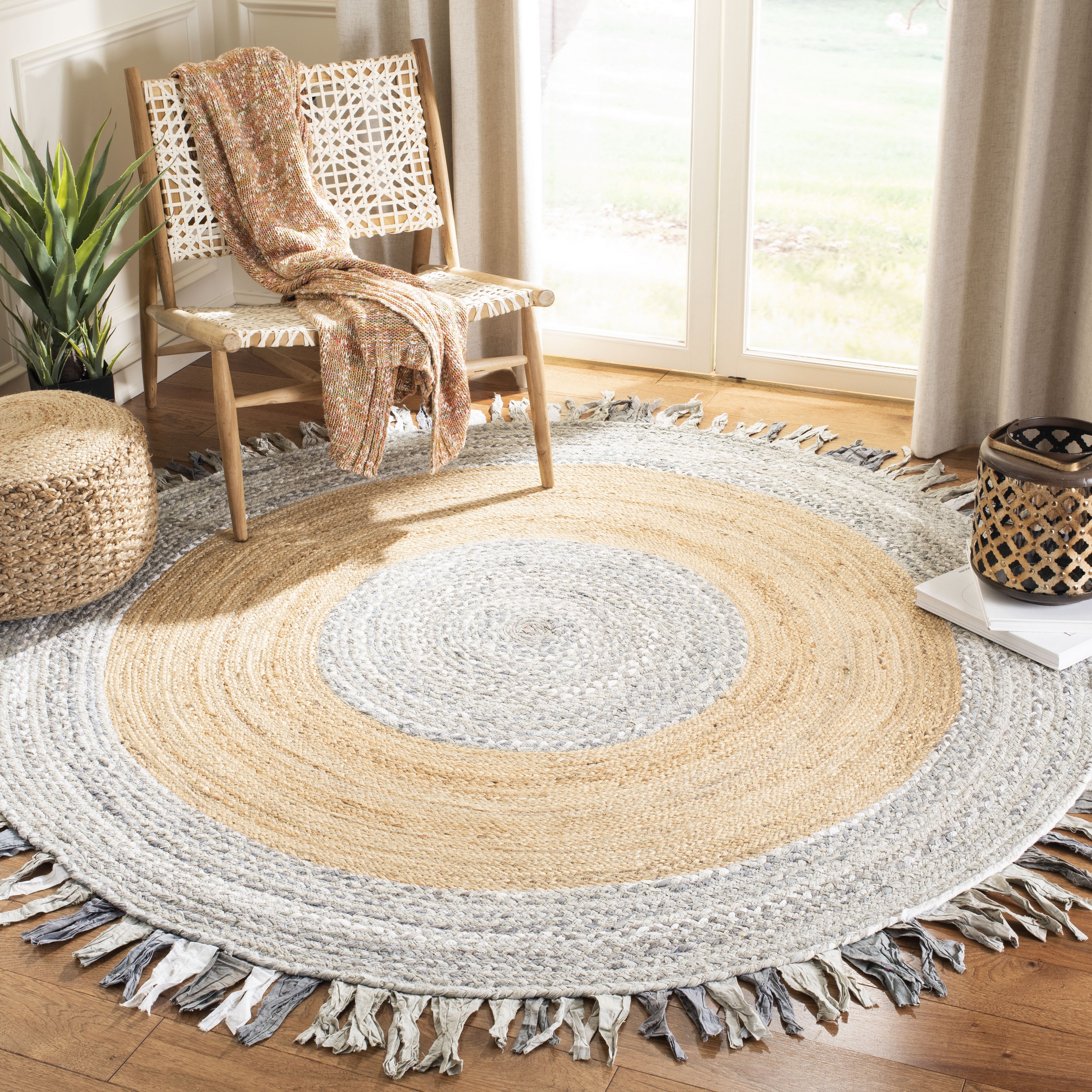 Safavieh Cape Cod Lowell x Jute Light Gray/Natural Round Indoor Border  Bohemian/Eclectic Throw Rug in the Rugs department at