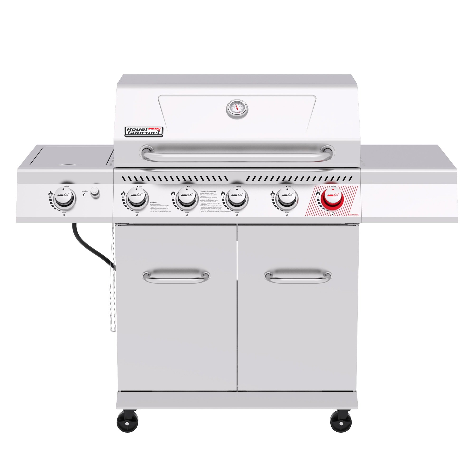Royal Gourmet GA5404S Cabinet Style Silver 5 -Burner Liquid Propane Gas Grill 1 -Side Burner