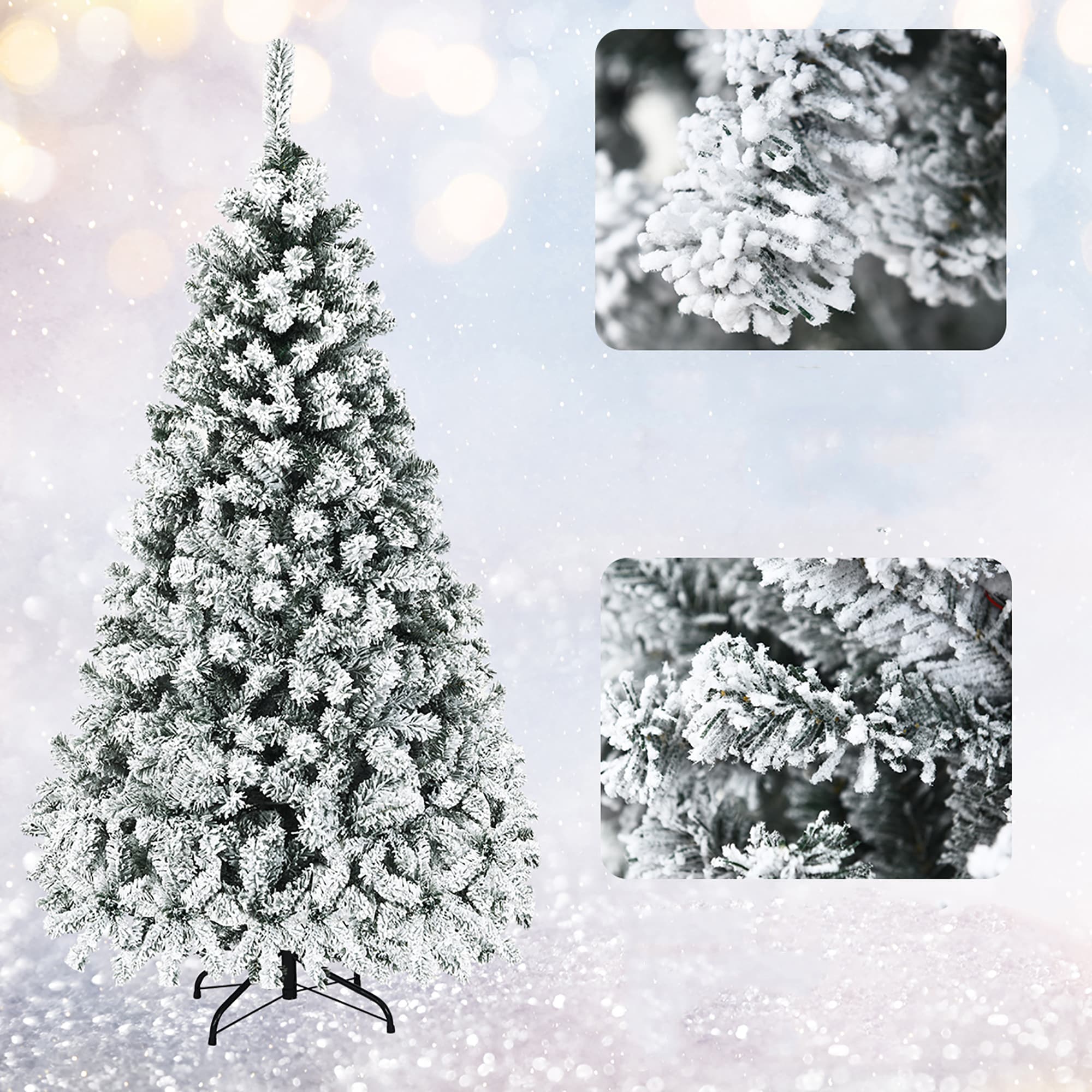 6FT Snow Flocked Pre-Lit Pine Christmas Tree with LED Lights
