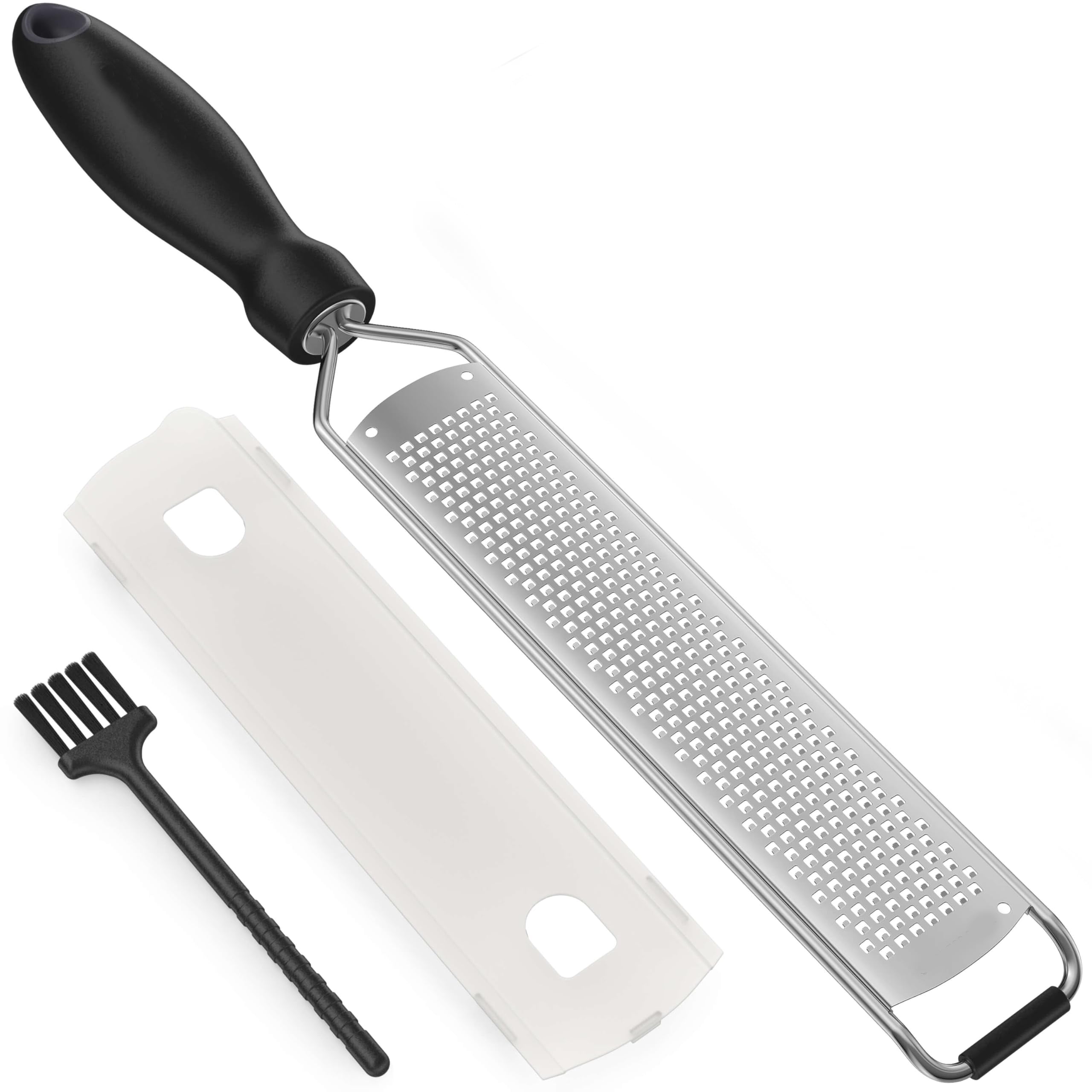 Etokfoks  Stainless Steel Lemon Zester and Cheese Grater with Non Slip Handle Safety Cover and Cleaning Brush
