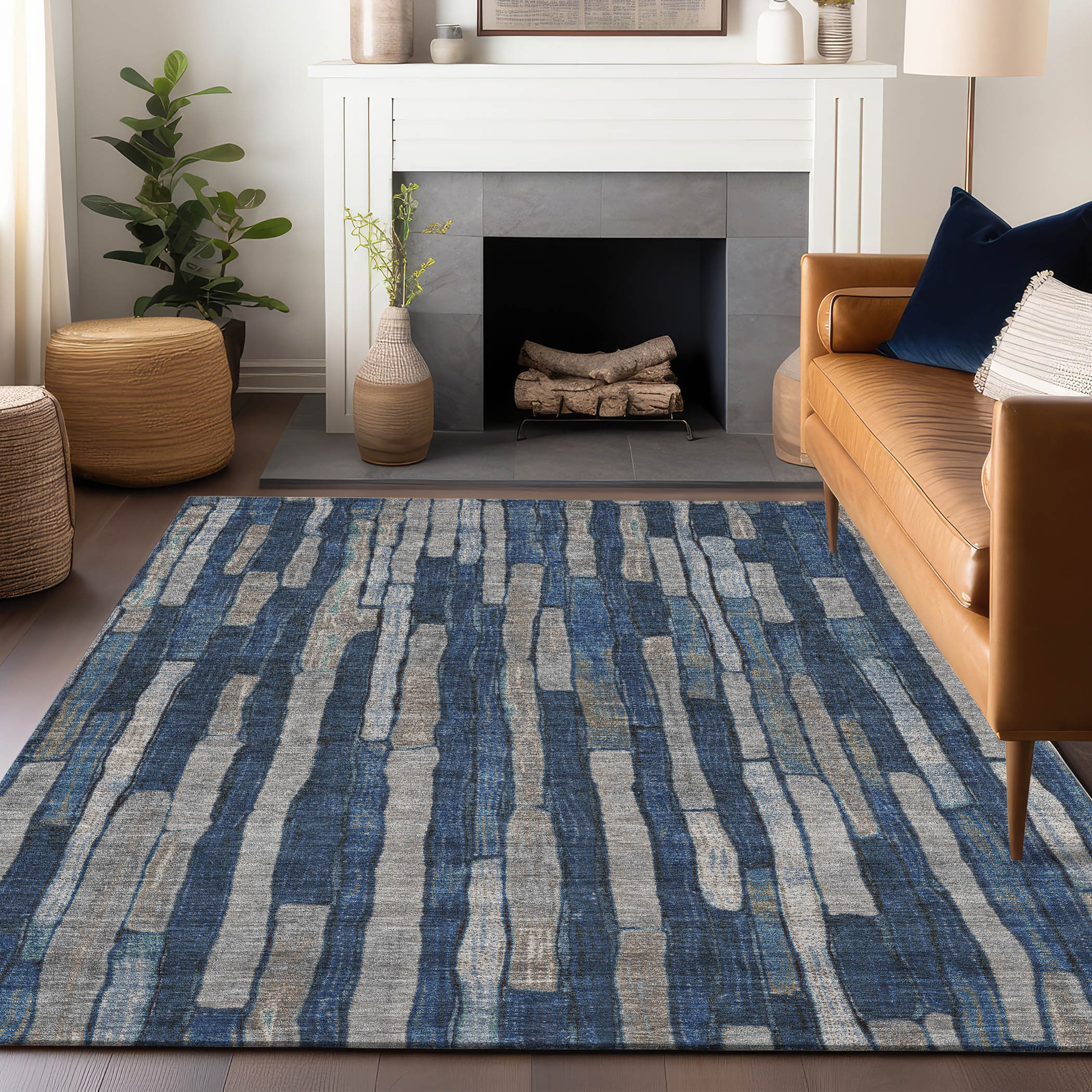 Addison Rugs ACN1304NA8X10 Chantille ACN1304NA 8 x 10 (ft) Polyester Navy Rectangular Indoor/Outdoor Geometric Machine washable Area rug