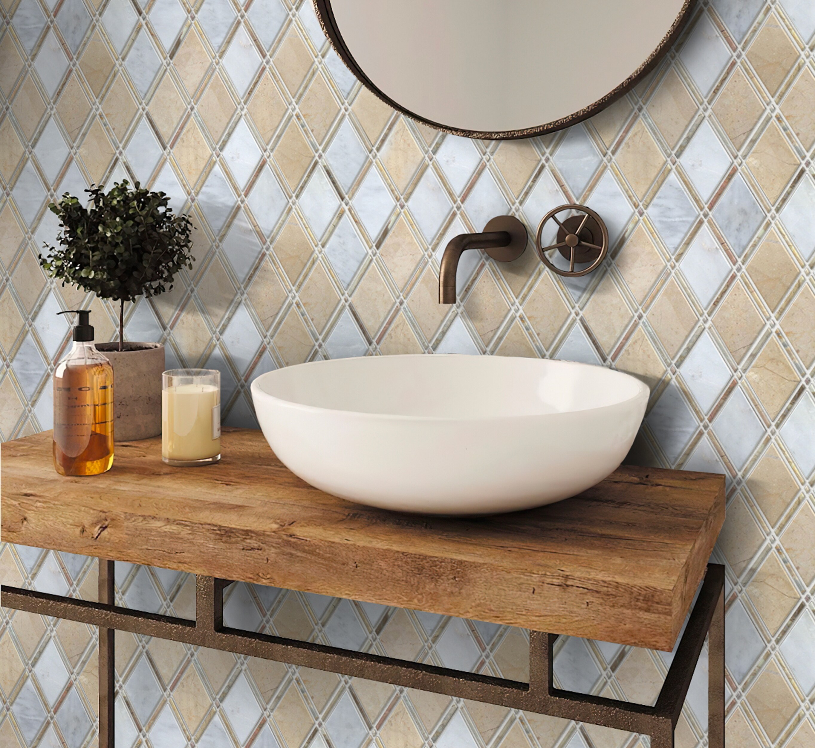 Apollo Tile (Sample) Floor and Wall Tile Gray 4-in x 4-in Polished Marble Diamond Patterned Floor and Wall Tile