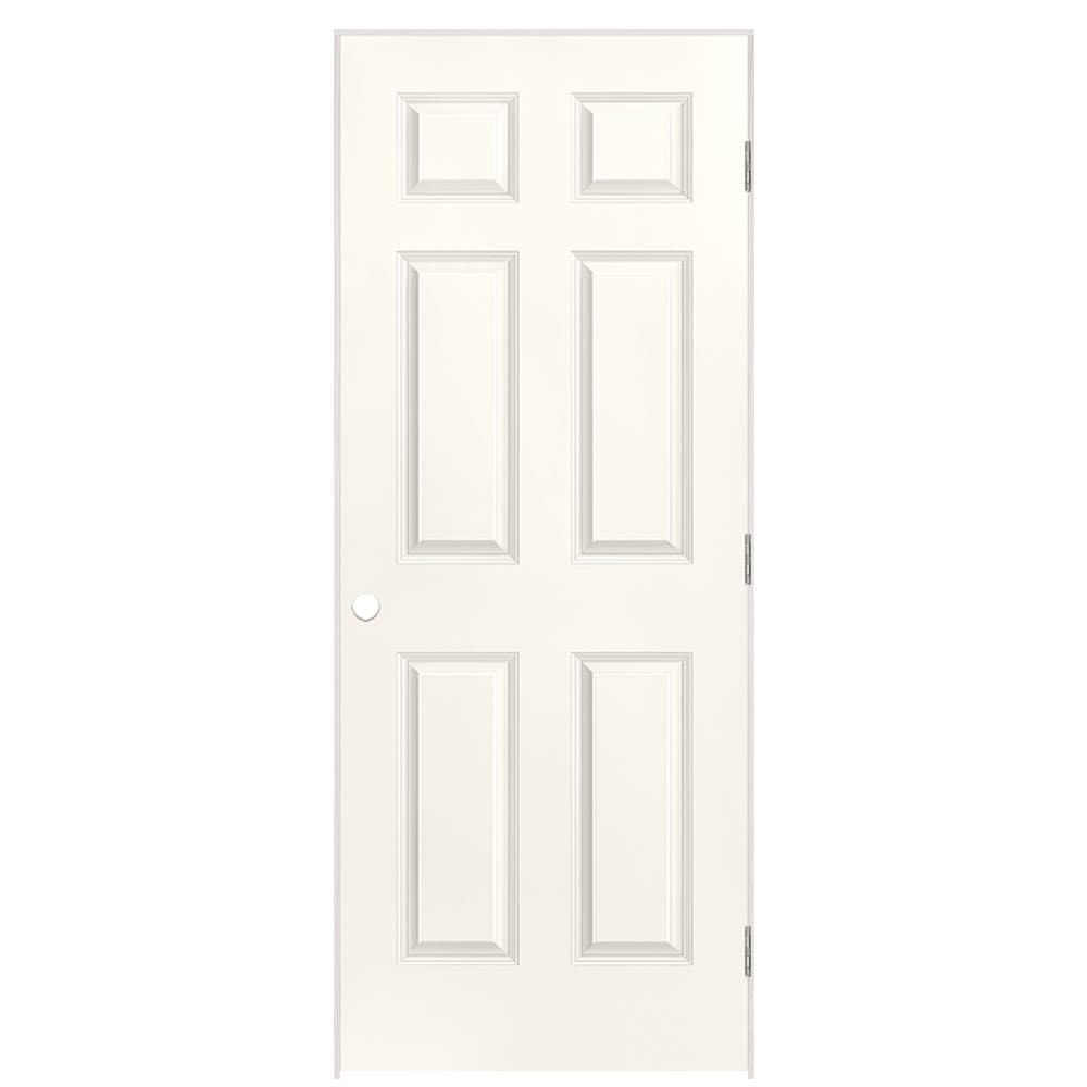 Masonite 1317322 32-in x 80-in Snowstorm Solid core 6-panel Right hand Smooth Prefinished Molded composite Flat Jamb Single Prehung Interior Door
