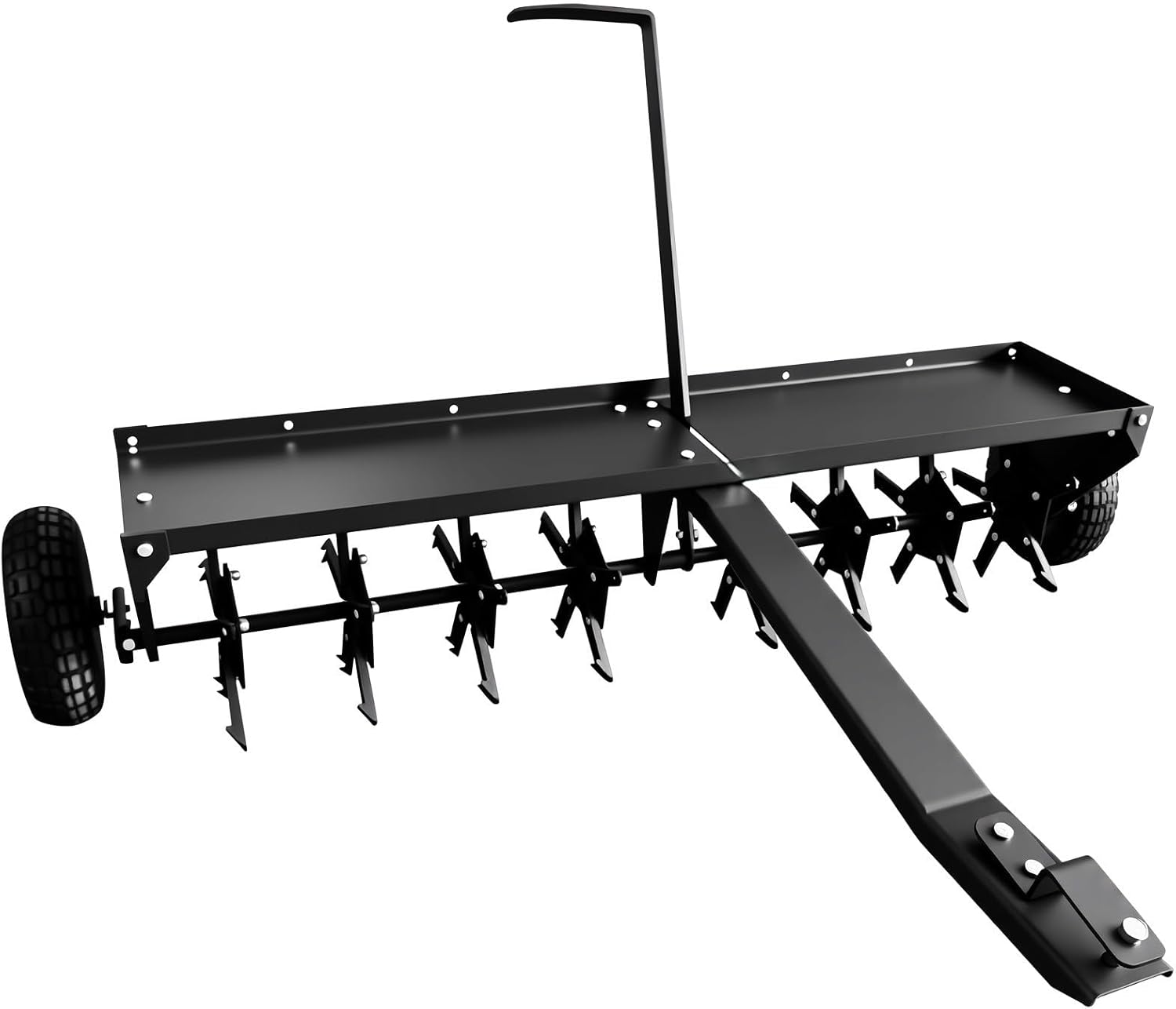 GAOMON Spike Lawn Aerator 48in Tow-Behind Lawn Core Aerator with Universal Hitch Heavy Duty Steel Frame 3in Spikes and Inflatable Wheels for Yard and Garden Black