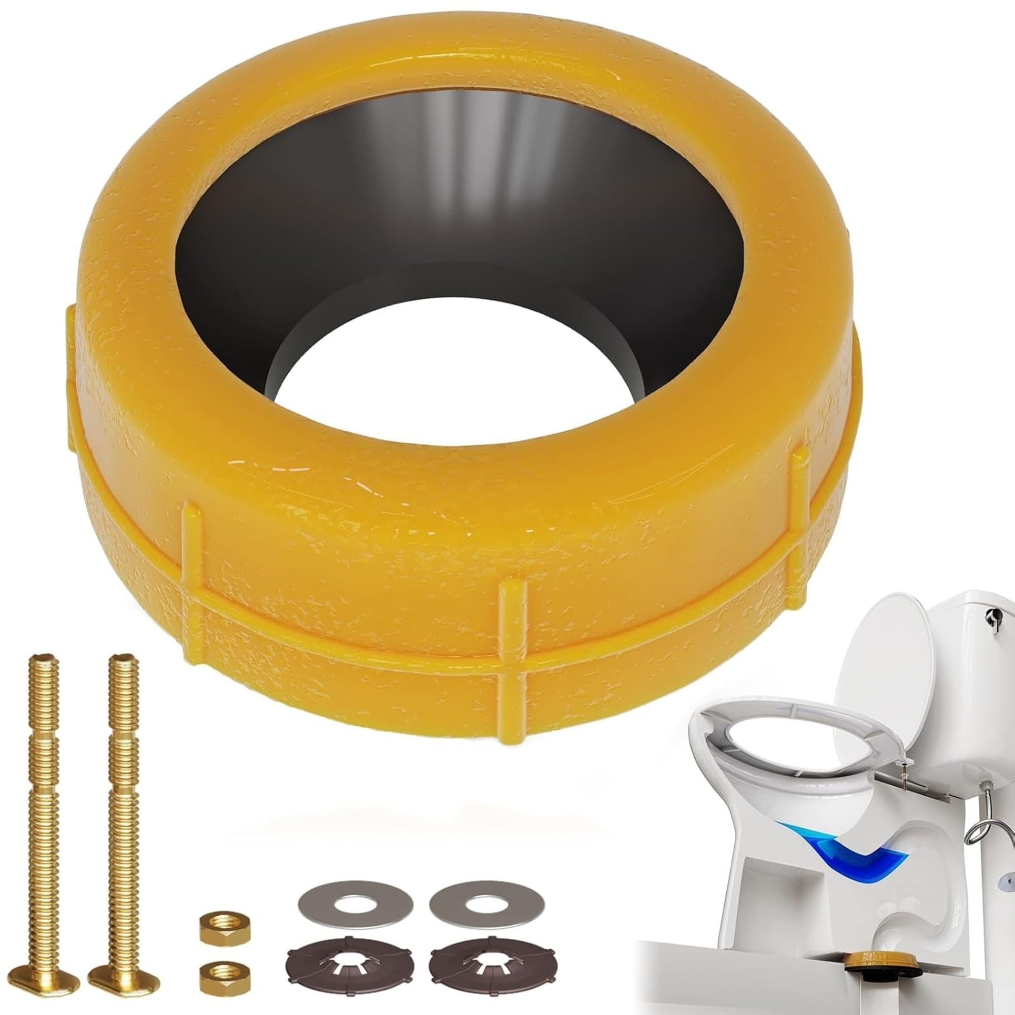 Numhew - Extra-Thick 5-Pack Wax Toilet Ring Kit with Installation Hardware Yellow Leak-Proof Wax ...