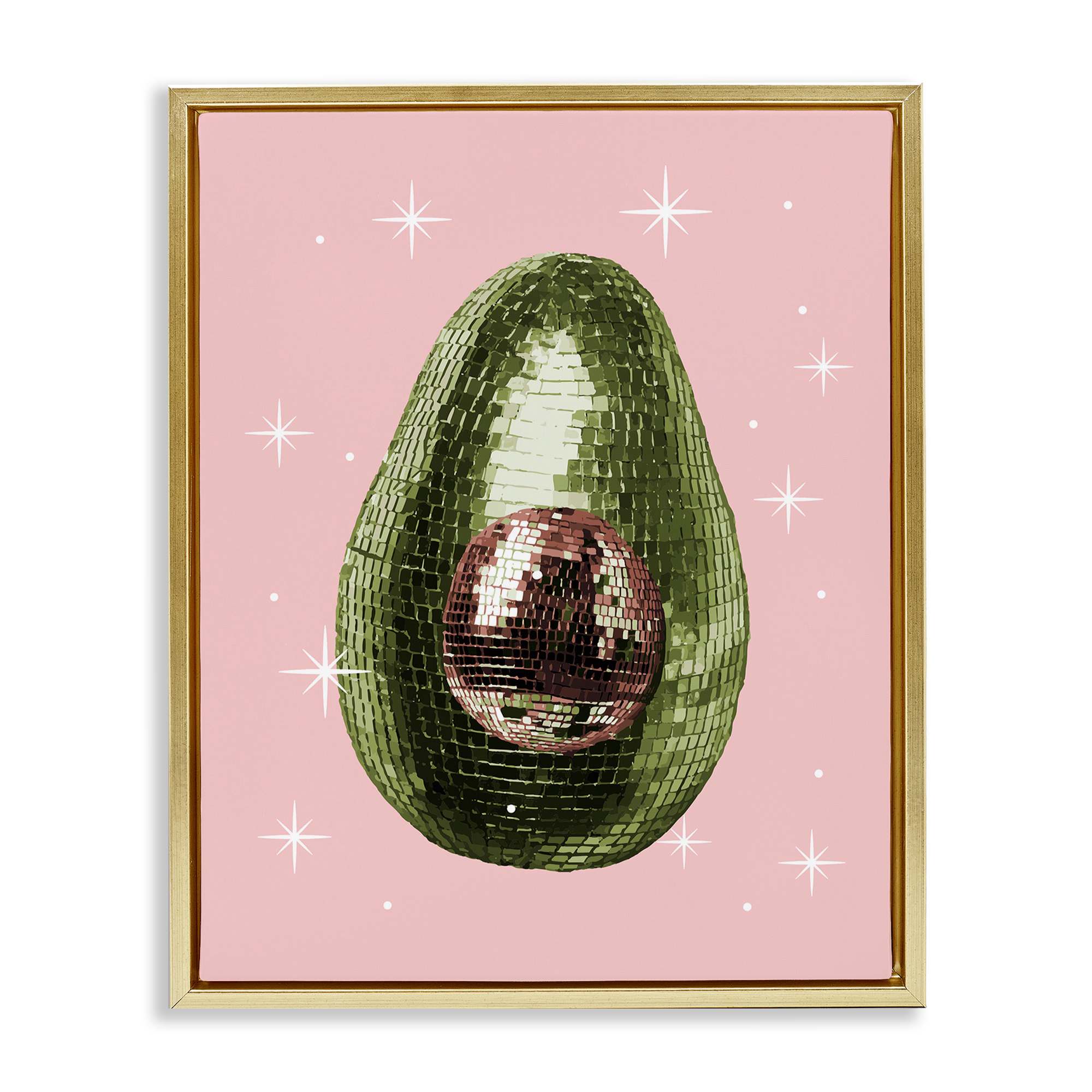 Stupell Industries BT-132-FFG-24X30 Luminous Disco Avocado Gold Framed Floater Canvas Wall Art By Lil' Rue 25 x 31