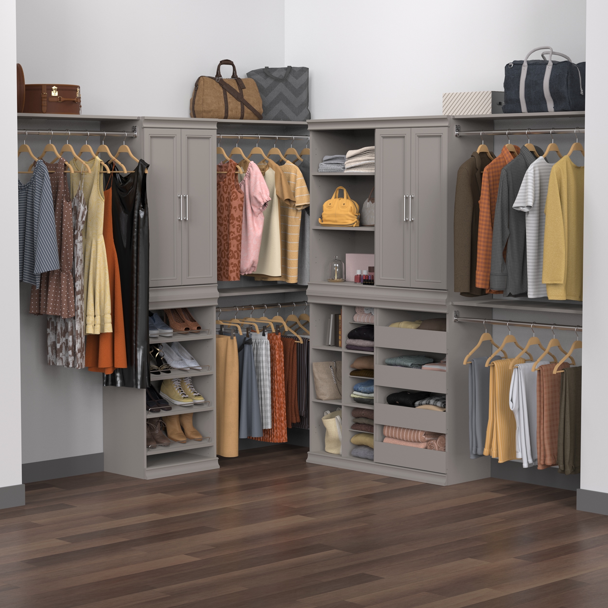 Walk In Closet with Modular Glass Handbag Shelves - Transitional - Closet