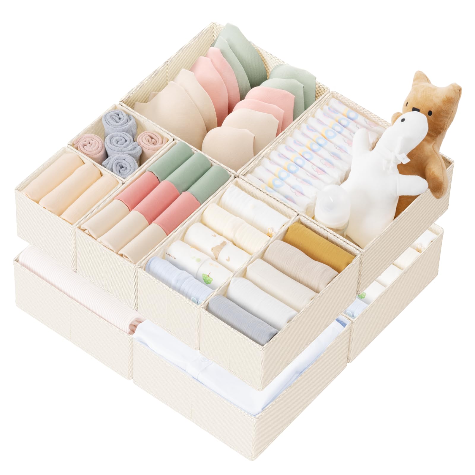 KIWDZFU  Drawer Organizer Clothes 10 pack Foldable Closet Storage Dividers Bins for Nursery Bedroom Baby Clothes Underwear Socks Nonwoven Fabric