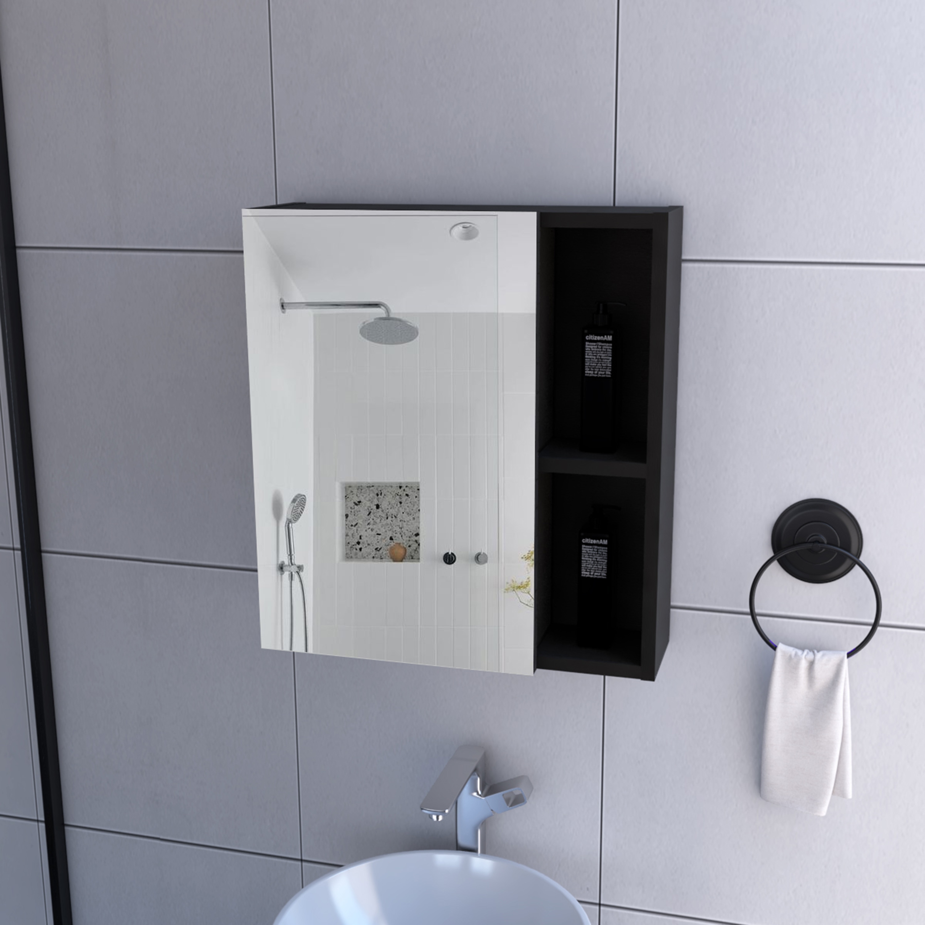FAVSH  5.4-in x 17.7-in x 19.5-in Black Bathroom Wall Cabinet with Mirror and 3 Shelves
