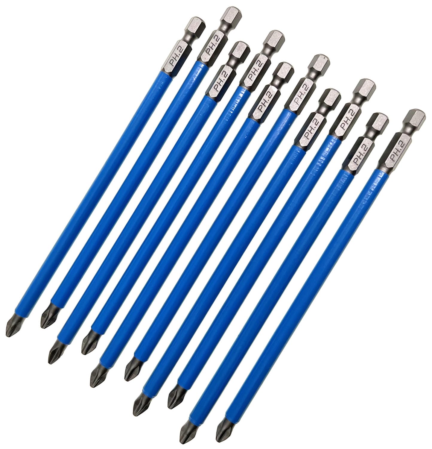 KHKFY 10 Pieces Anti Slip Phillips PH2 Screwdriver Bit Set 1 slash 4 Inch Hex Shank 150mm Length S2 Steel Magnetic Tip for Power Screwdriver #LKH0812B401