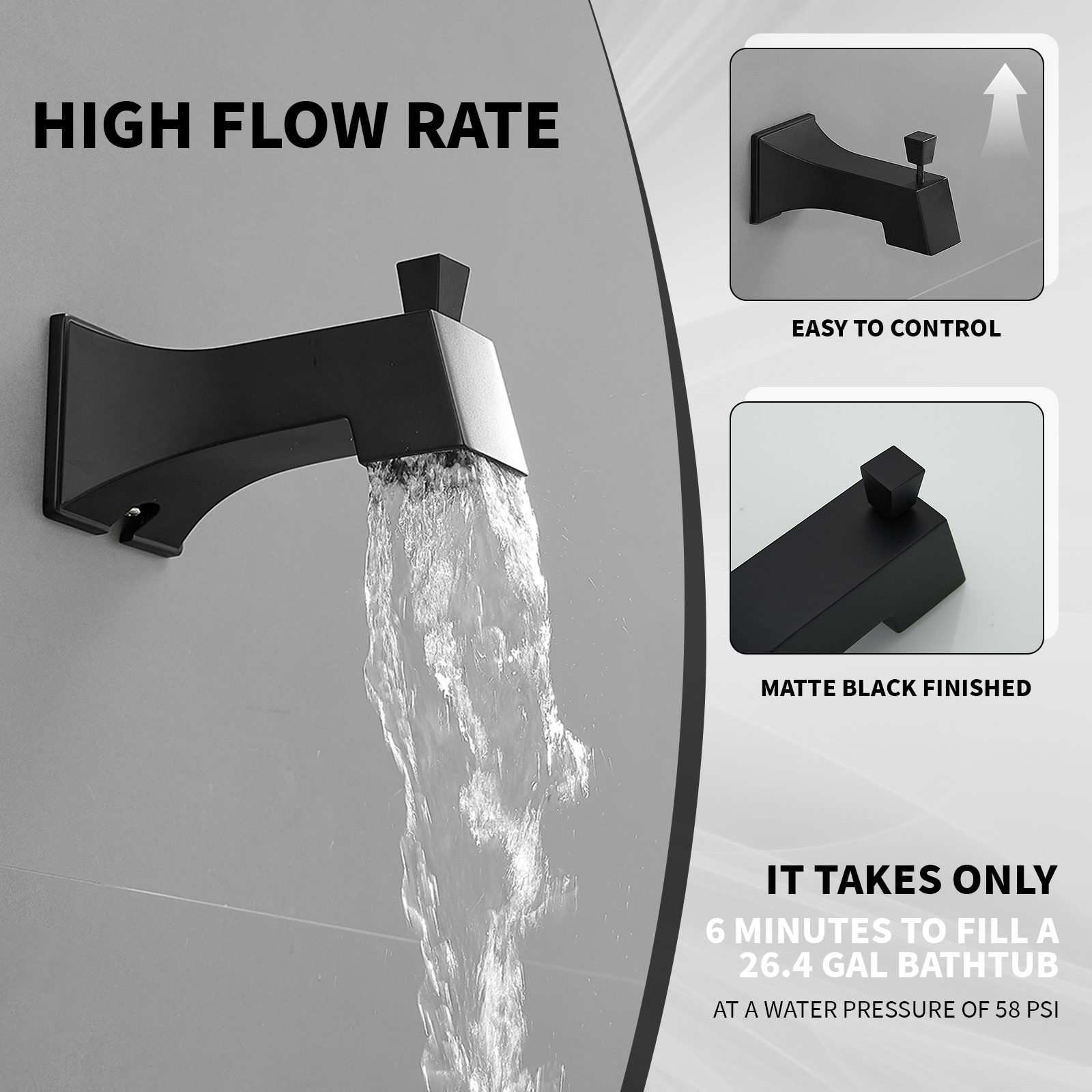 Matte Black Stainless Steel Square Rainfall Shower Faucet Set