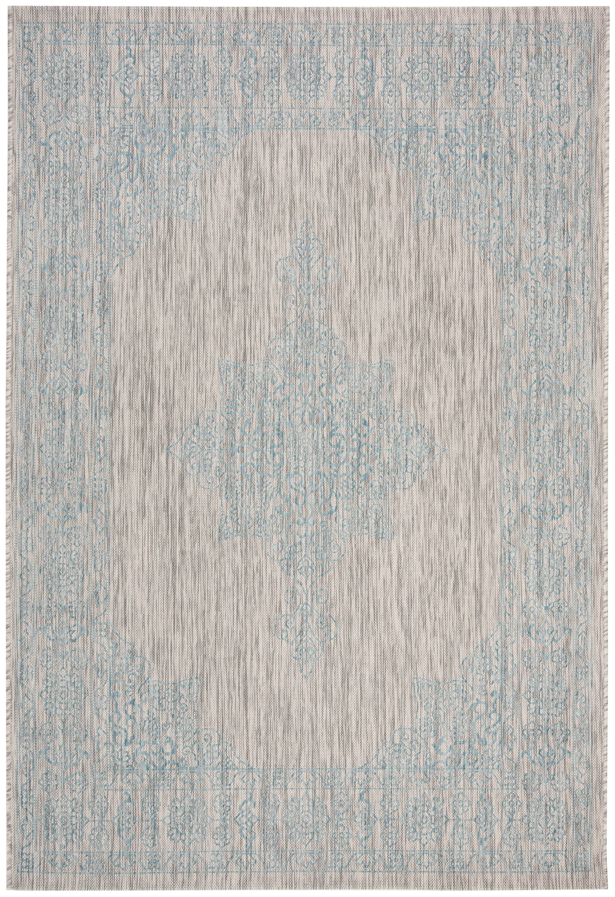 Safavieh CY8232-37112-8 Courtyard 8 x 11 (ft) Loomed Polypropylene Gray/Aqua Rectangular Indoor/Outdoor Abstract Coastal Area rug