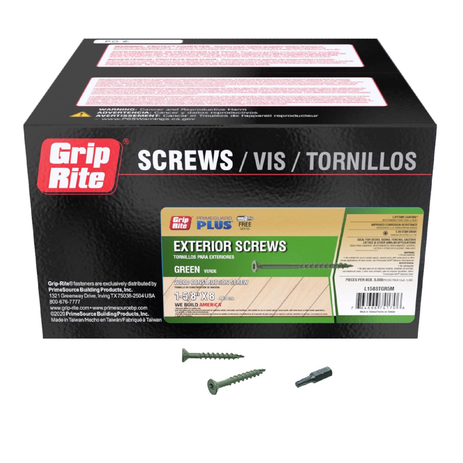 Grip-Rite PrimeGuard Plus No. 8 wire X 1-5/8 in. L Green Star Flat Head ...