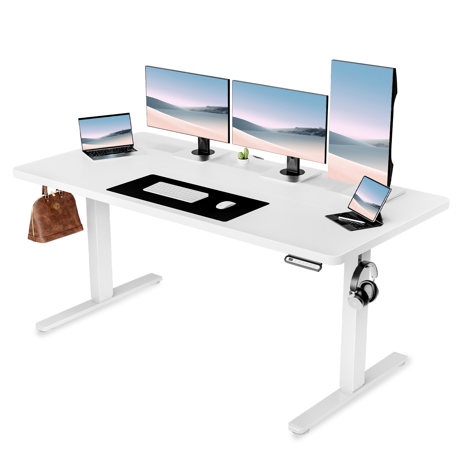 GTPLAYER LOWE'S-DTS338-WT-140 White 55 IN W Electric Standing Desk with Memory Preset Controller Height Adjustable Ergonomic Home Office Computer Desk