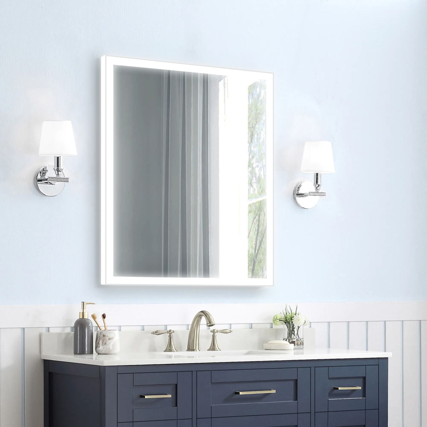 JASMODER 28X36 Inch Led Bathroom Mirror, Bathroom Vanity Mirror With ...