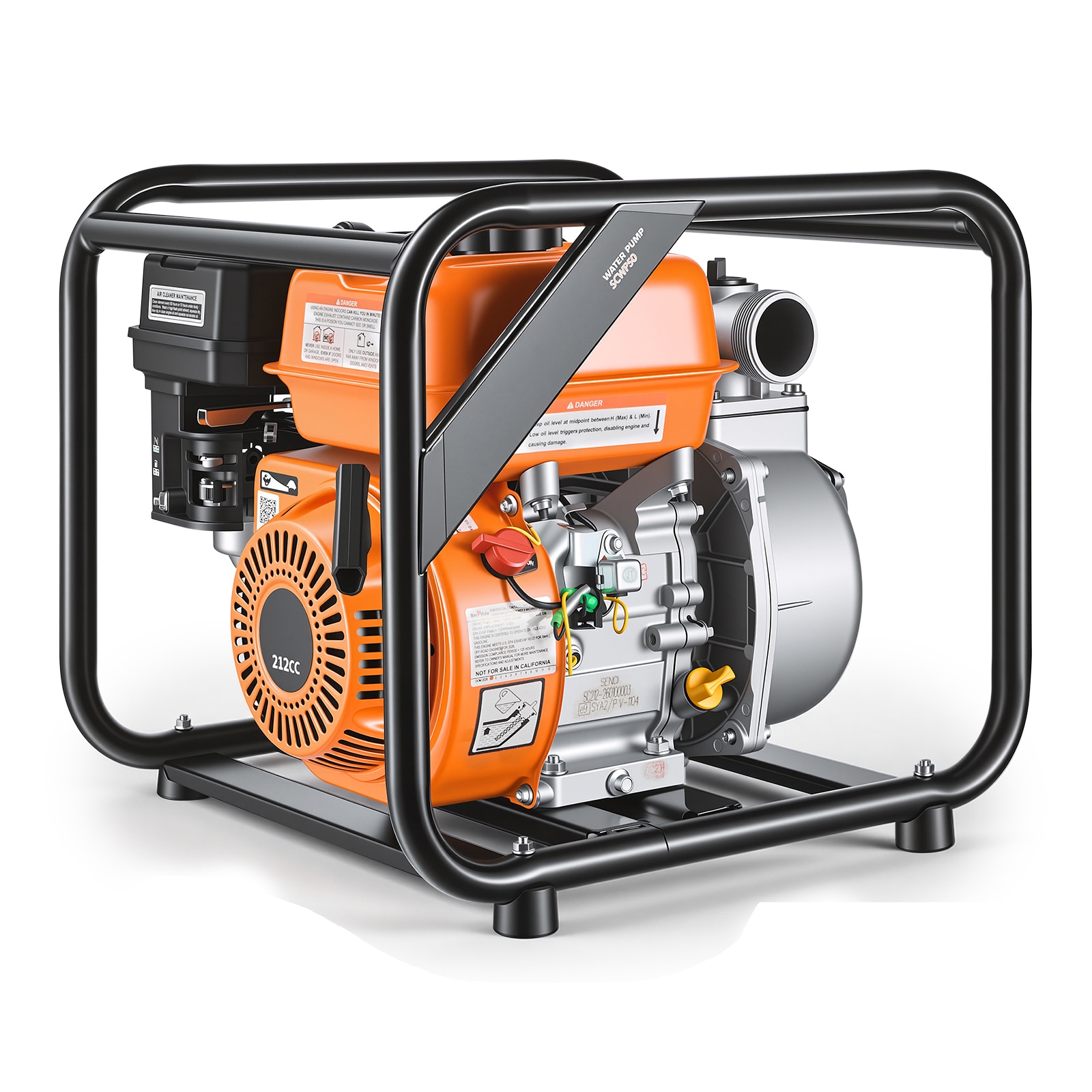 VEVOR Gas Powered Water Pump 2 in 132 GPM 7HP Semi Trash Water Transfer Pump Portable Gasoline Engine with 25 ft Discharge Hose Heavy Duty Frame Cast Iron Impeller for Irrigation Ponds Pools