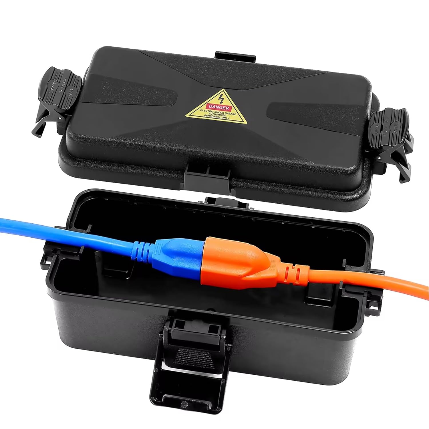 Etokfoks EFT1013B26 Outdoor Electrical Box Waterproof IP54 Black Extension Cord Cover Wall Hangable for Plug Halloween Christmas String Lights 1 PCS