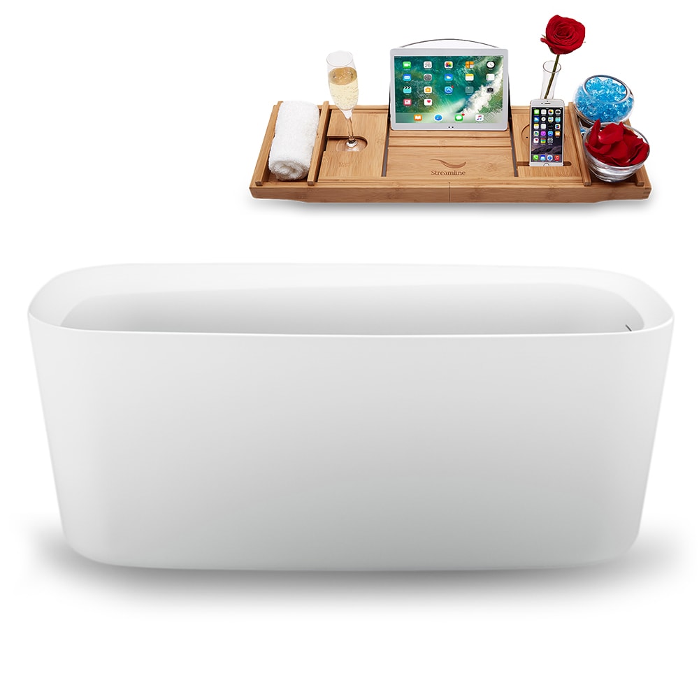 Streamline N1640GLD 28.3-in x 59.1-in Glossy White Acrylic Oval Freestanding Soaking bathtub with Drain ( Reversible Drain )