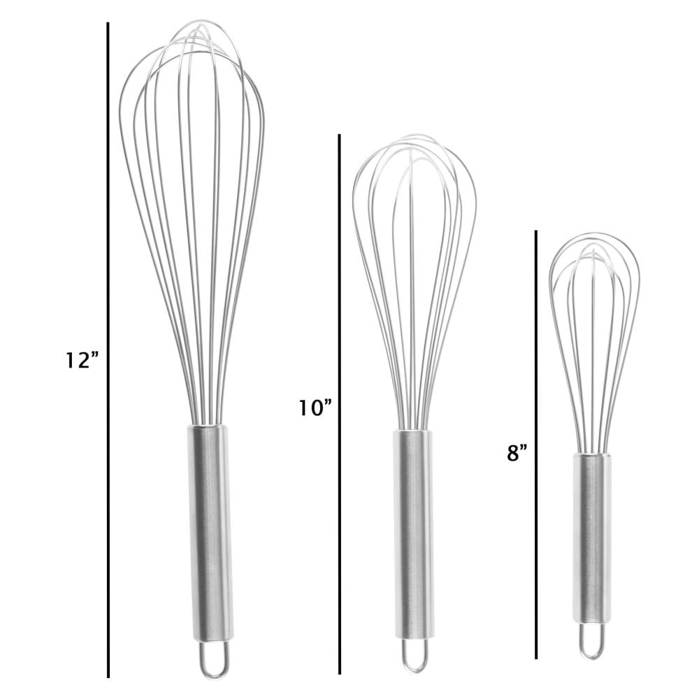 Set of 3 STAINLESS STEEL BALLOON WIRE WHISK SET WHIP MIX STIR BEAT 8/10/12  inch