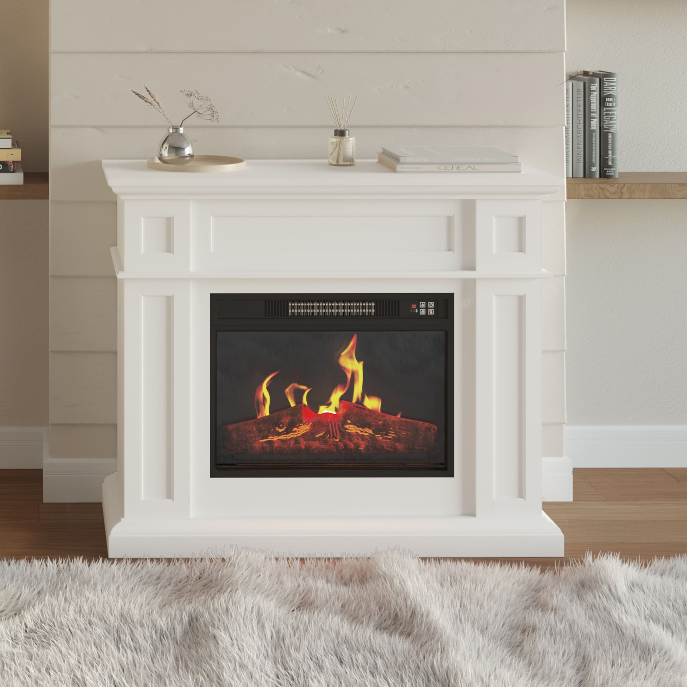 Northwest 80-FPWF-M5 40.9-Inches W White Free standing LED Flat wall Electric Fireplace with Remote Control Included