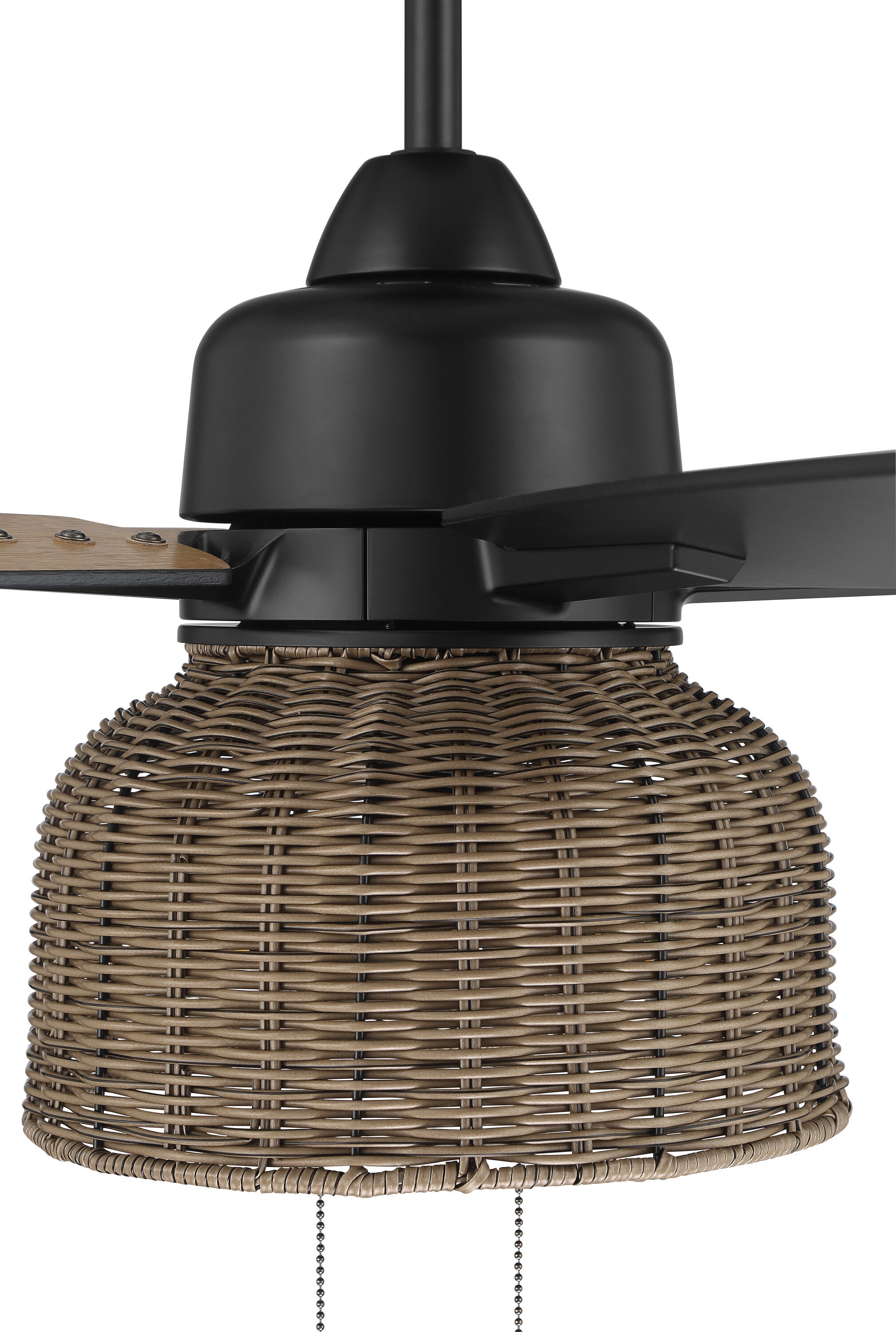 Flat Black and Pecan 52'' Ceiling Fan with Rattan Shade
