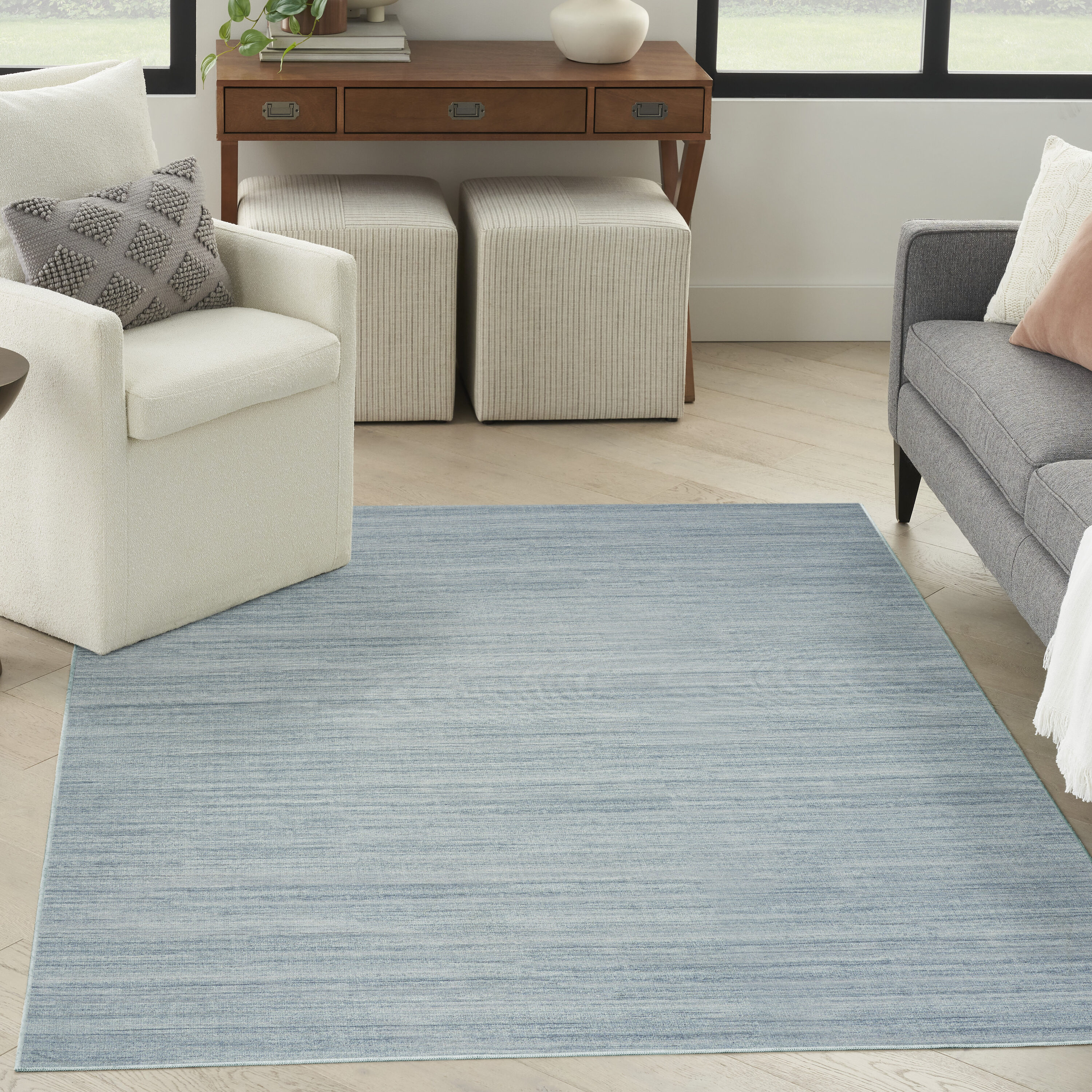 Nourison Home 099446949899 5 x 7 (ft) Cotton/Polyester Aqua Rectangular Indoor Solid Coastal Machine washable Area rug