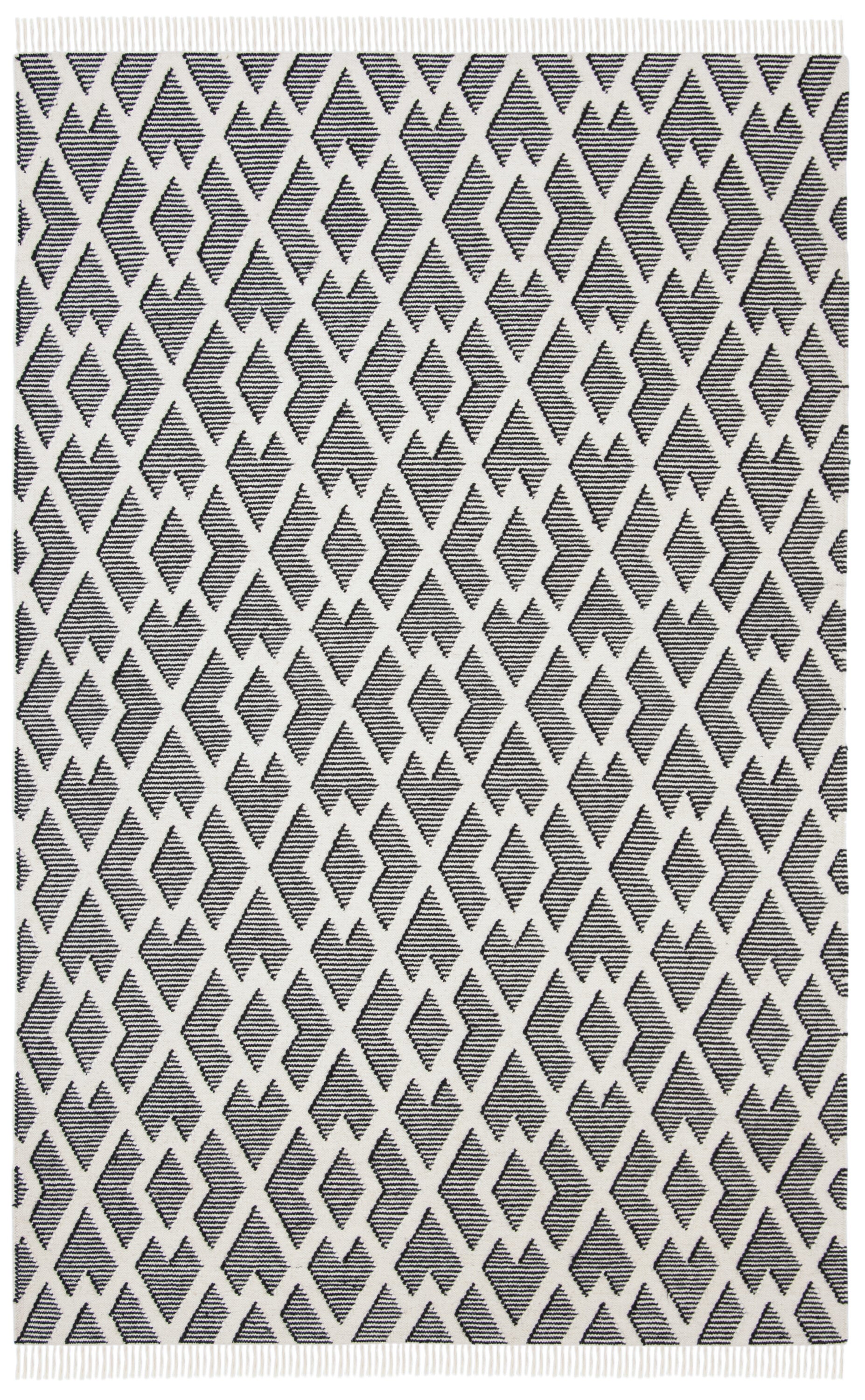 Handmade Geometric Black Wool & Cotton Area Rug 8' x 10'