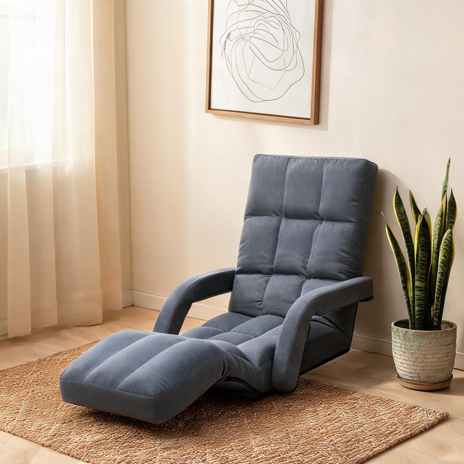 chillscreamni - Floor Gaming Chair with Adjustable Footrest for Lounging Slate Gray Fabric on Ste...