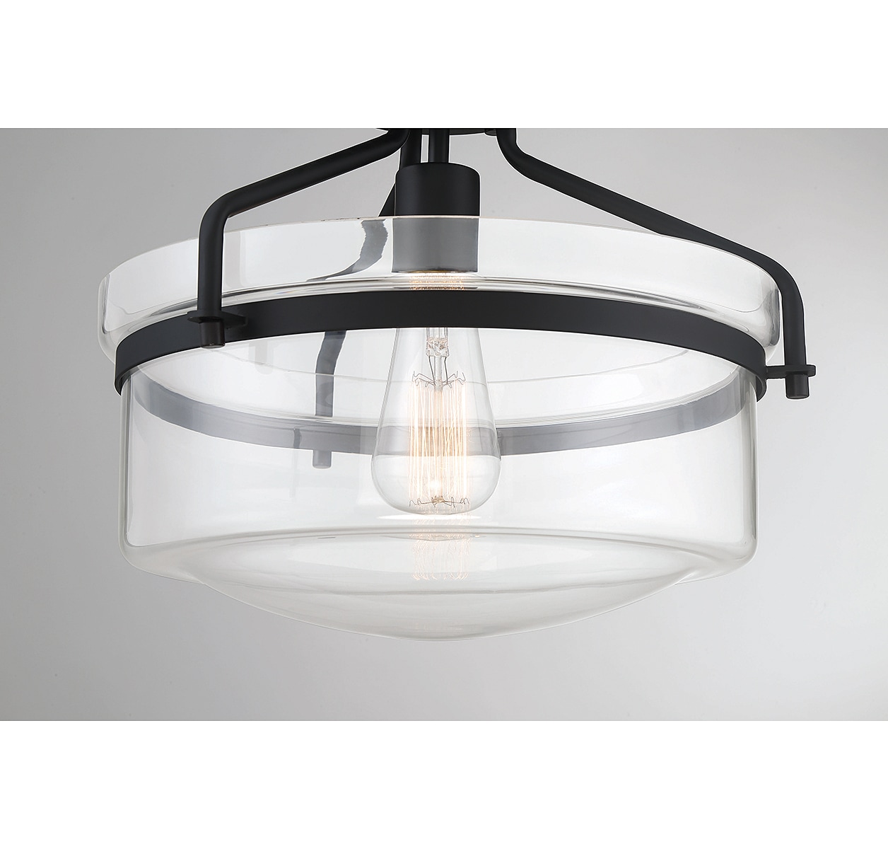 Gardner Matte Black Drum Glass Semi-Flush Ceiling Light