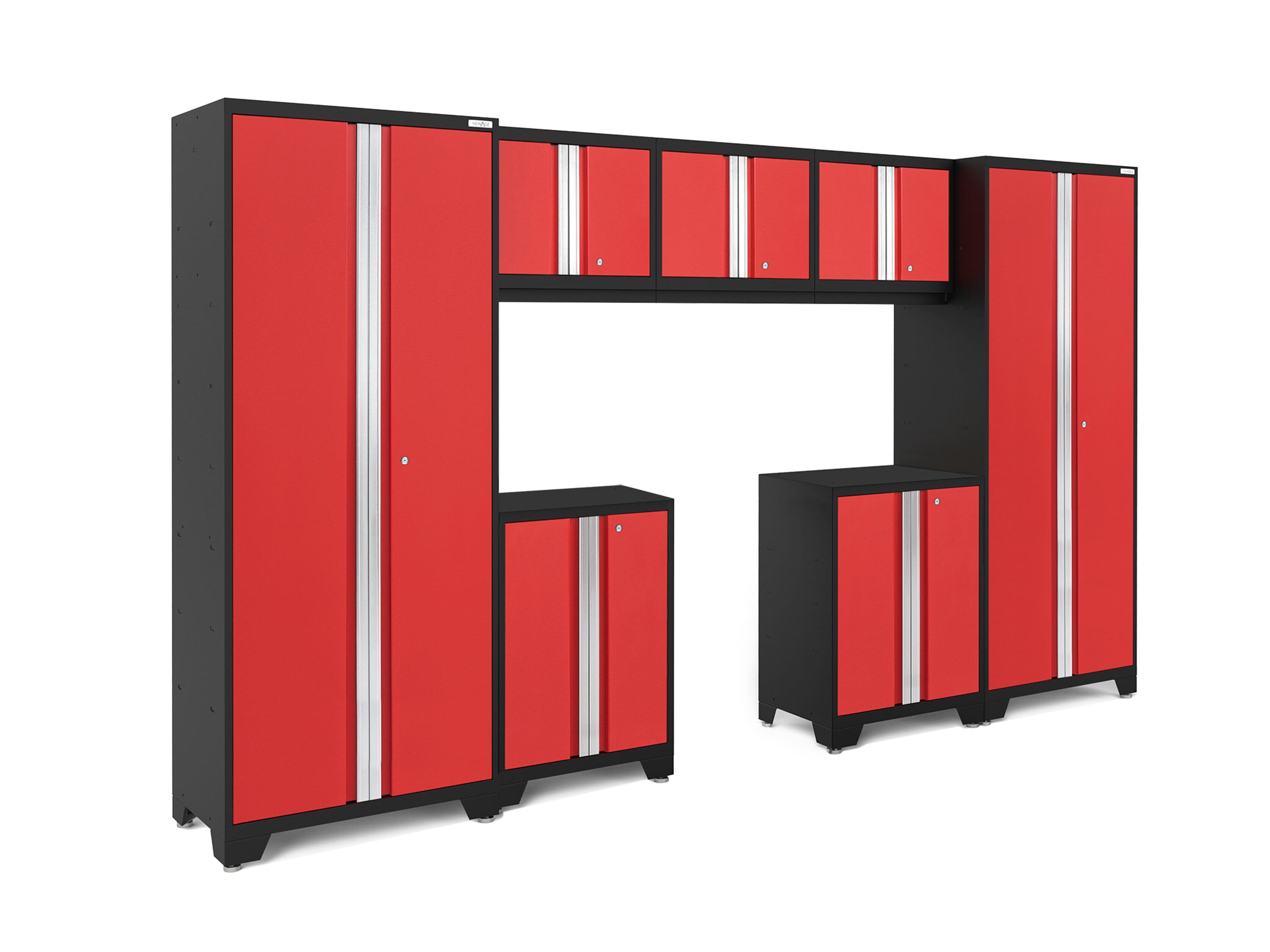 NewAge Products 53222 132-in W x 76.75-in H x 18-in D 7 -Cabinets Steel Deep Red Garage Storage System