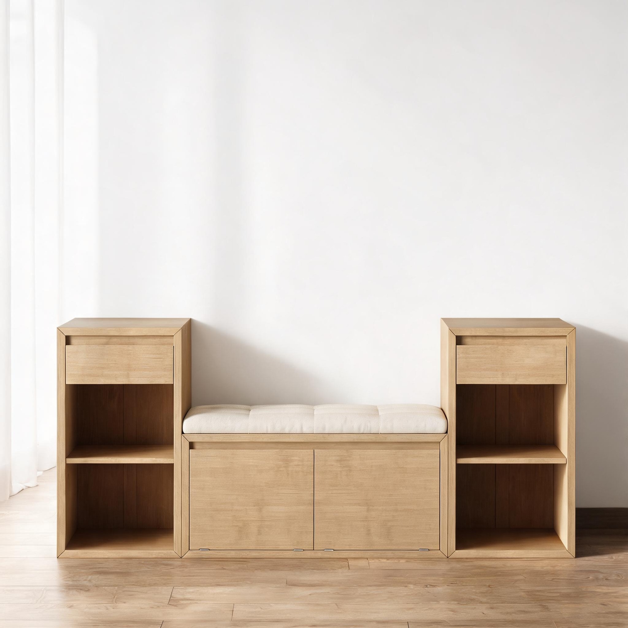 Naturefalls Brown-toned solid wood entryway storage bench with ...