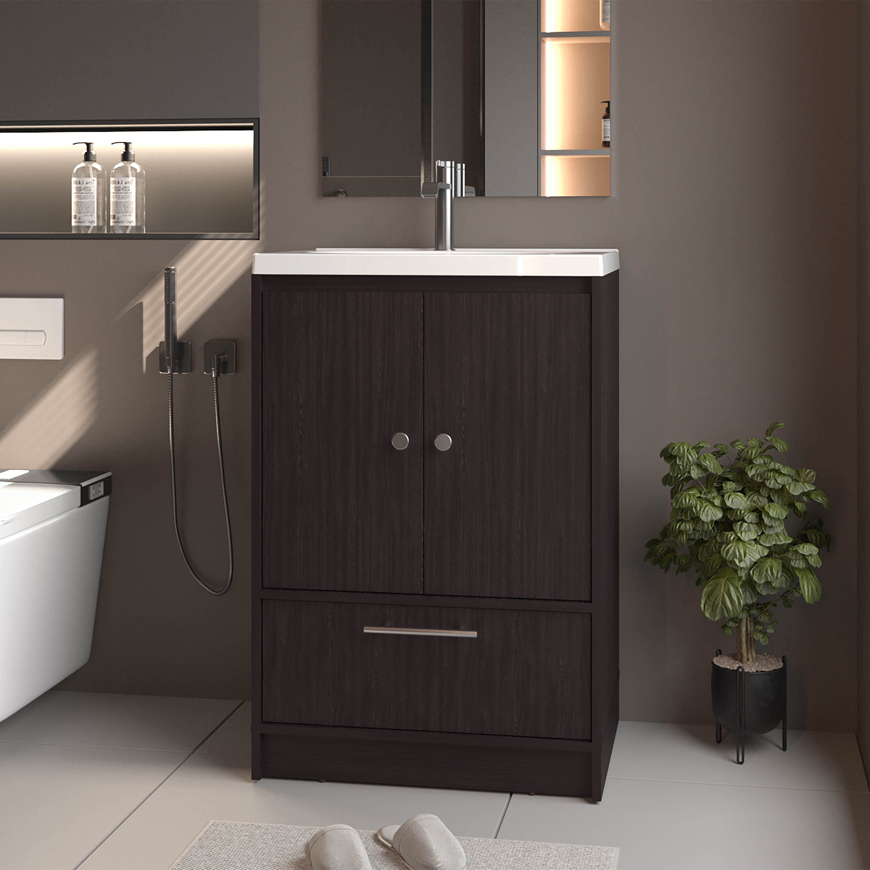 Tahanbath Freestanding Bathroom Vanity with Sink Two Doors and Bottom Drawer Wengue