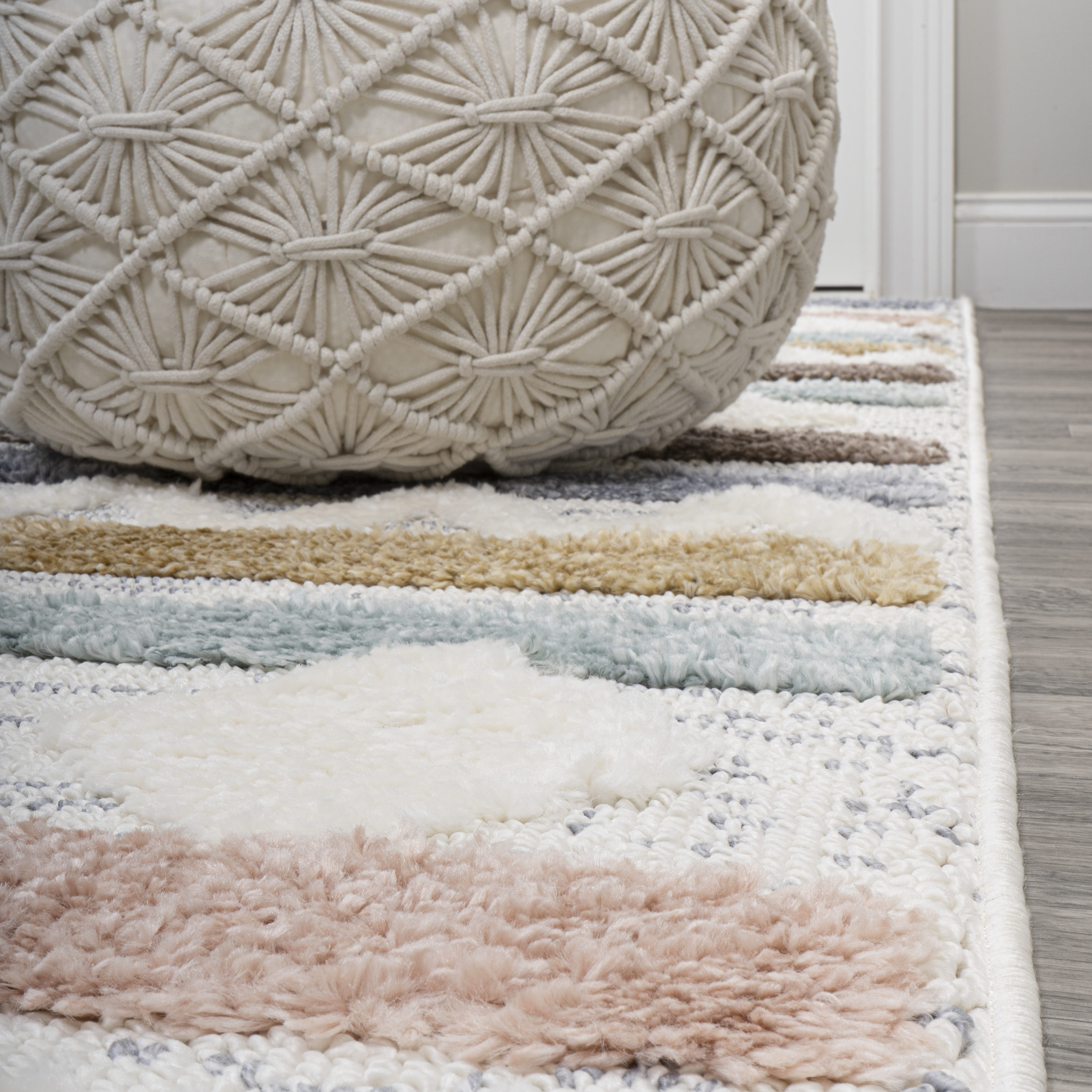 Gray and Multicolor Striped Synthetic 4' x 6' Area Rug