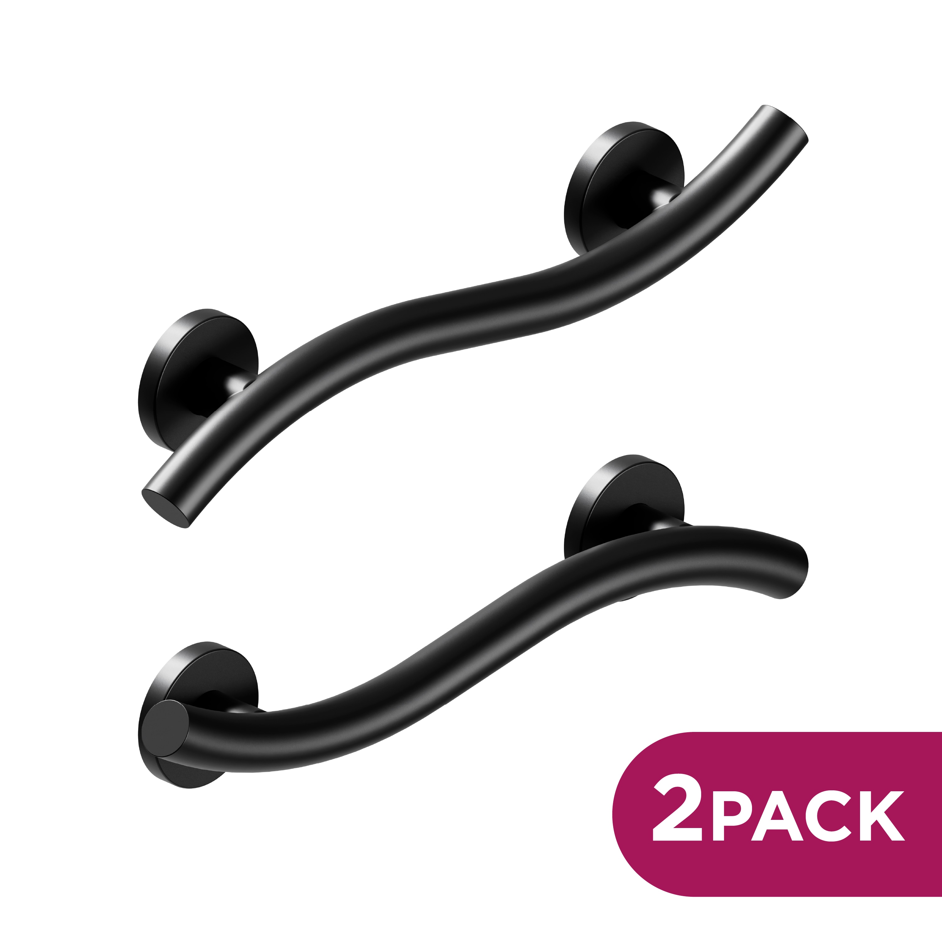 HealthCraft WGB-18-LR-BLK Wave Grab Bars 18-in Black Wall mount ADA Compliant Grab Bar ( 500-lb Weight Capacity )