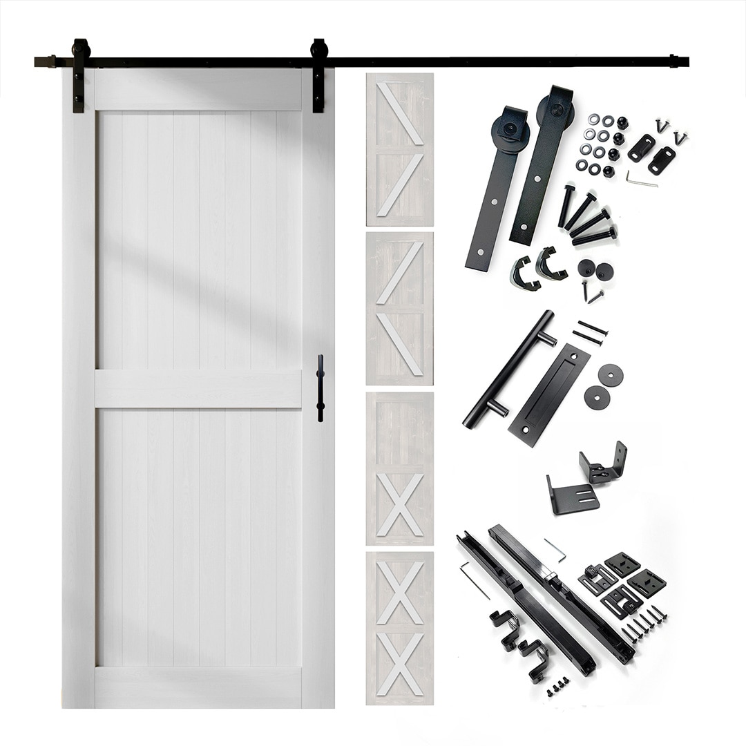 HOMACER YT1TGH120C-5480F-WH 54-in x 80-in White Pine Wood Solid core Single Barn Door (Hardware Included)
