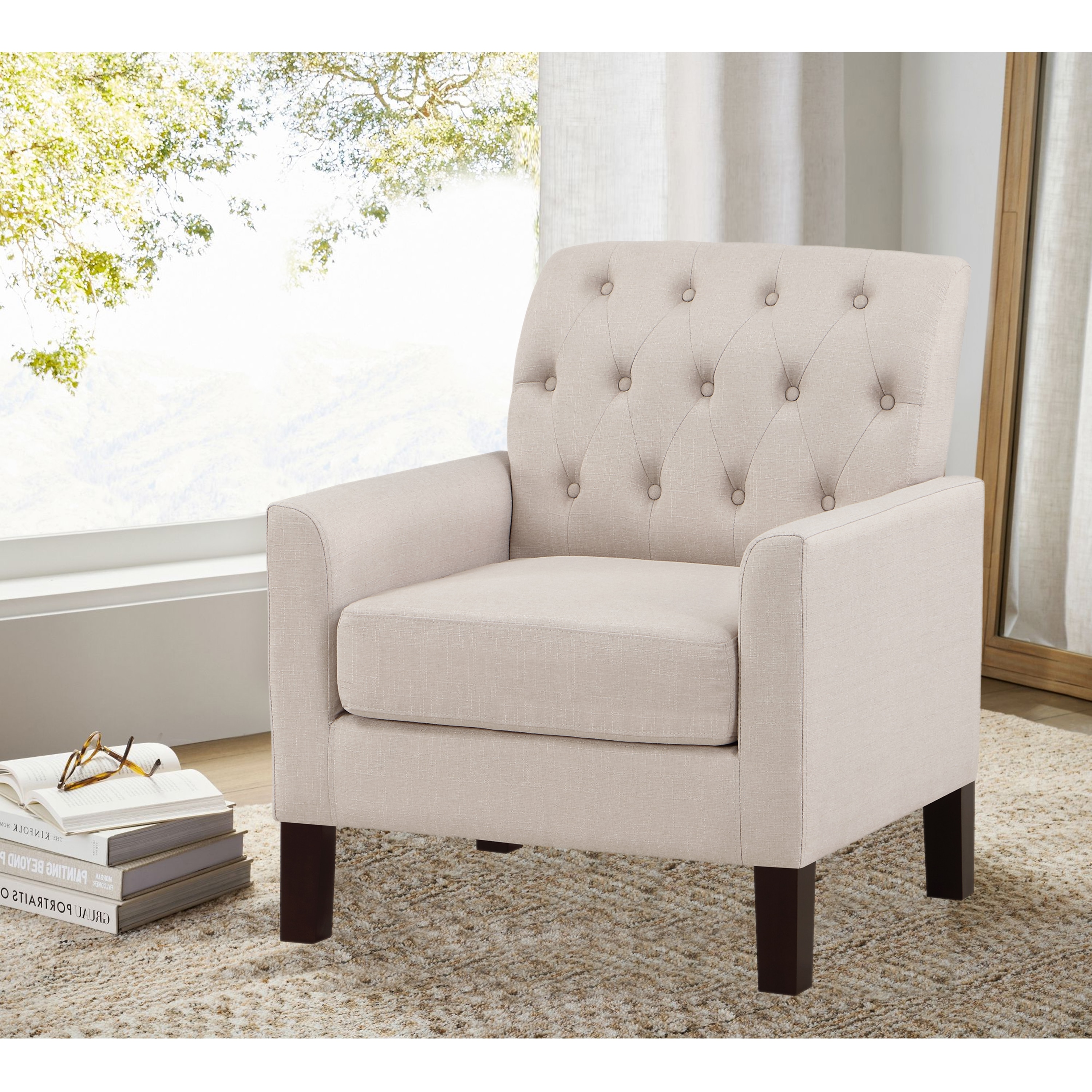 Clihome - 30-in W Modern Beige Linen Accent Armchair