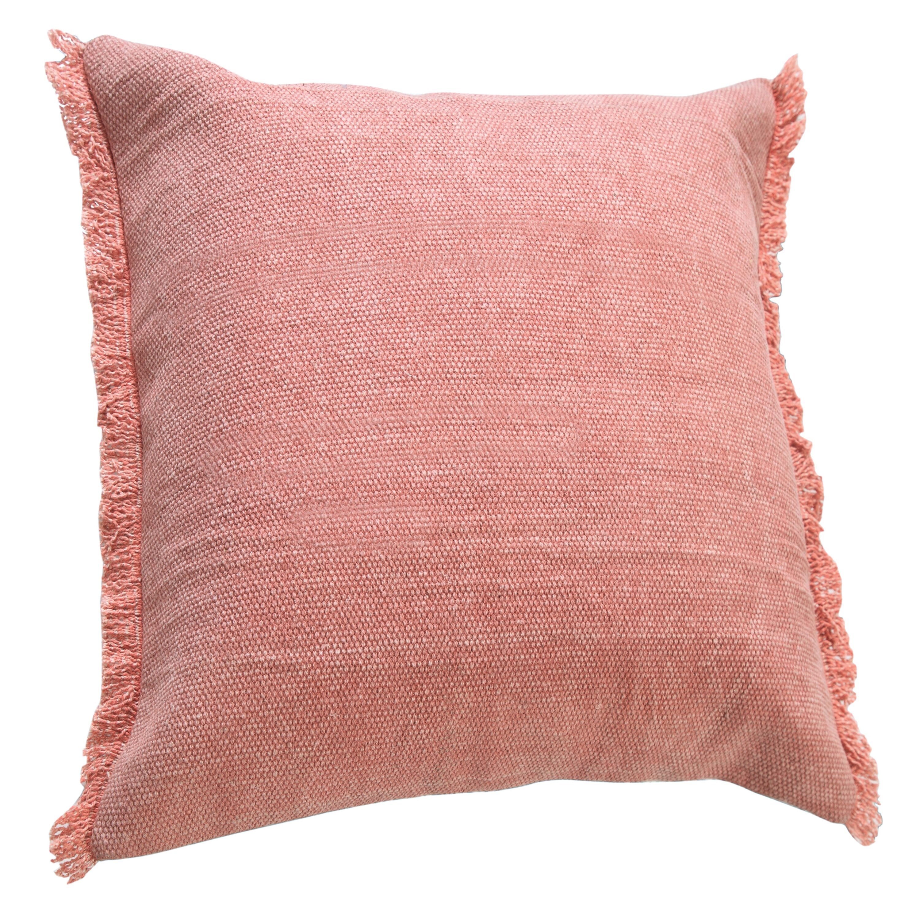 Light Pink Solid Stonewash Throw Pillow with Fringe