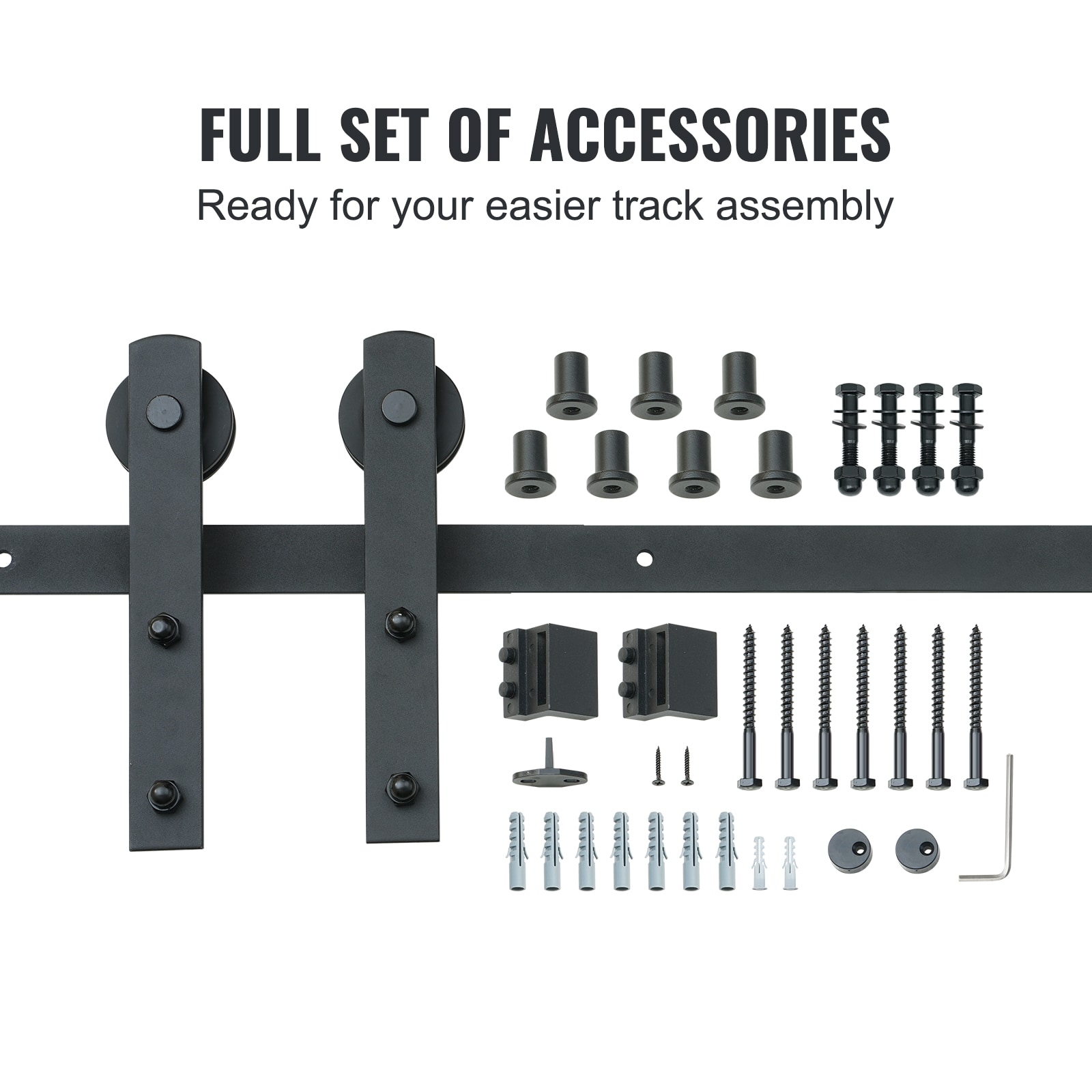Black Steel Sliding Barn Door Hardware Kit for Double Doors