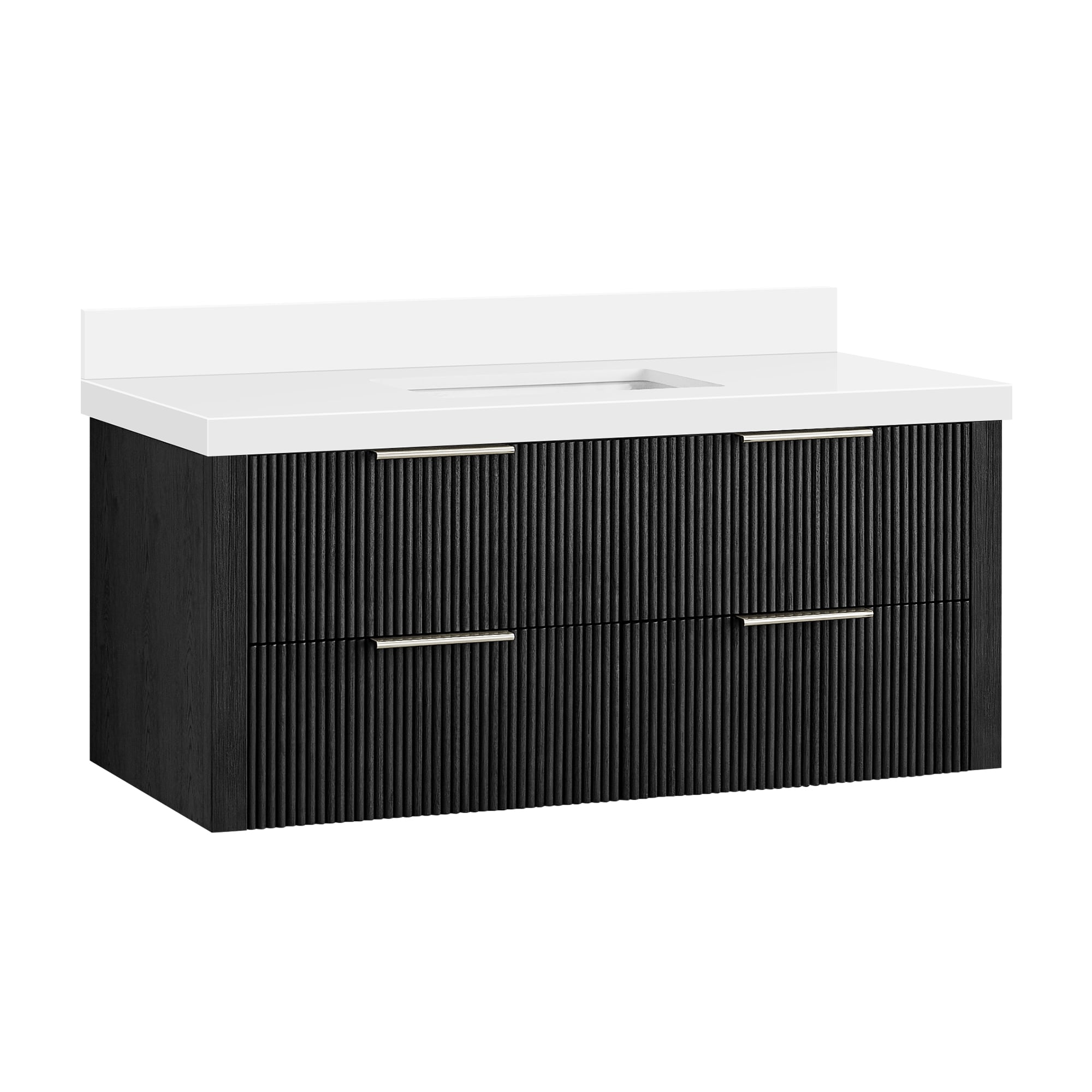 Vinnova 48-in Oak Weathered Black Finish Undermount Single Sink Bathroom Vanity with White Quartz Stone Top Quartz Top