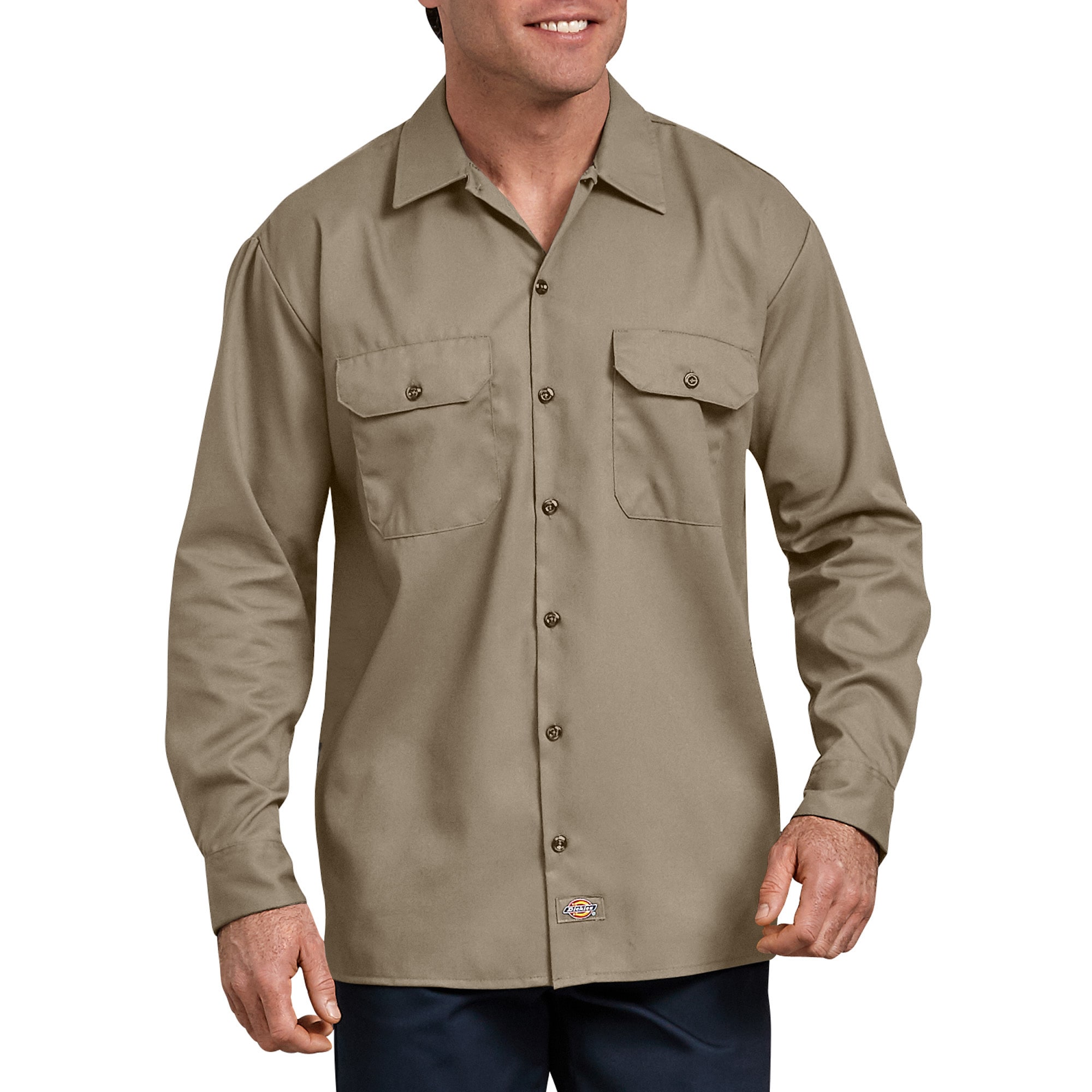 Dickies A877S0DS 2X Men's Brown Jersey Long sleeve Solid Button-down shirt ( 2XL )